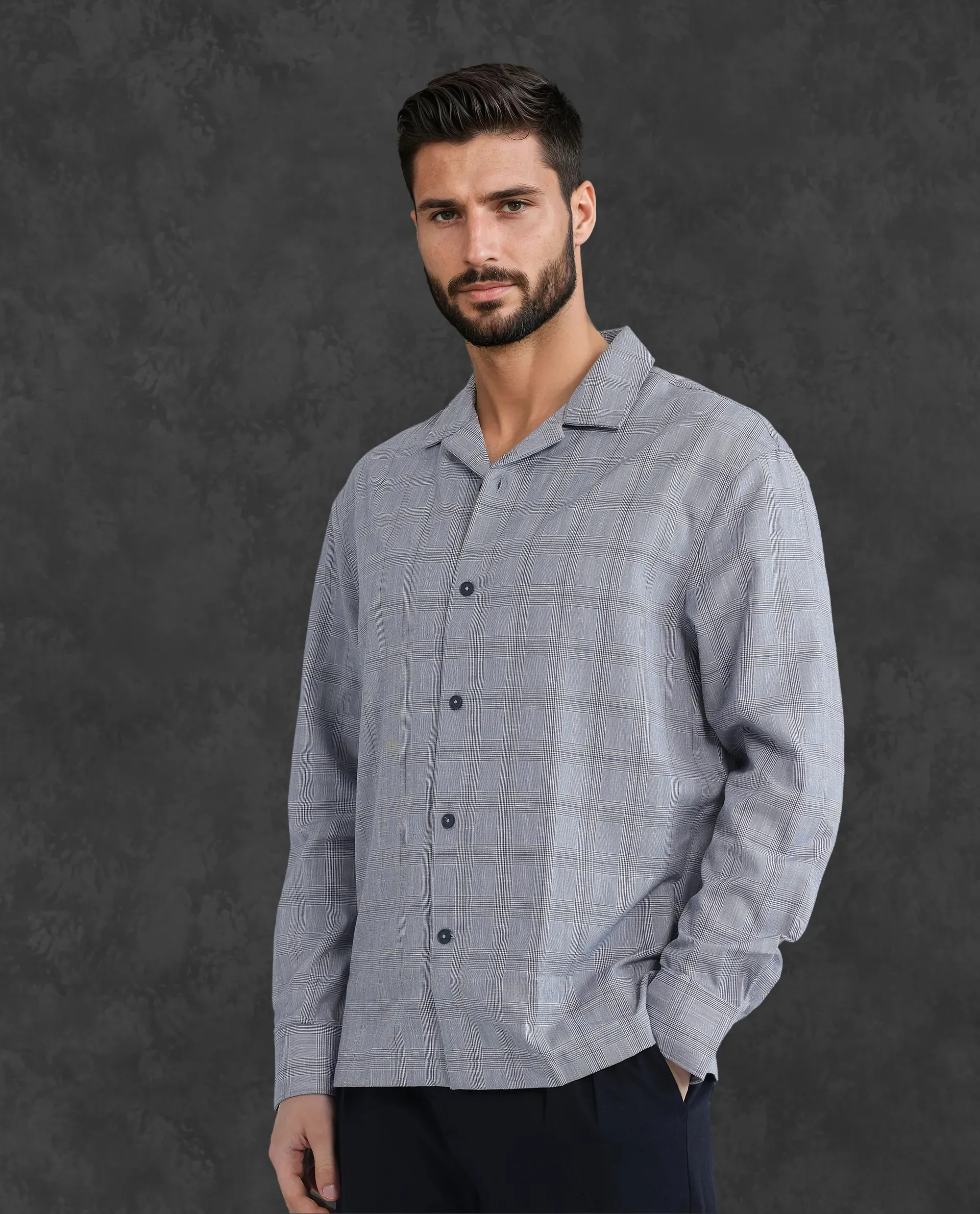 Rare Rabbit Men's Reno Blue Cotton Checked Print Regular Fit Full Sleeve Collared Shirt - Image 5