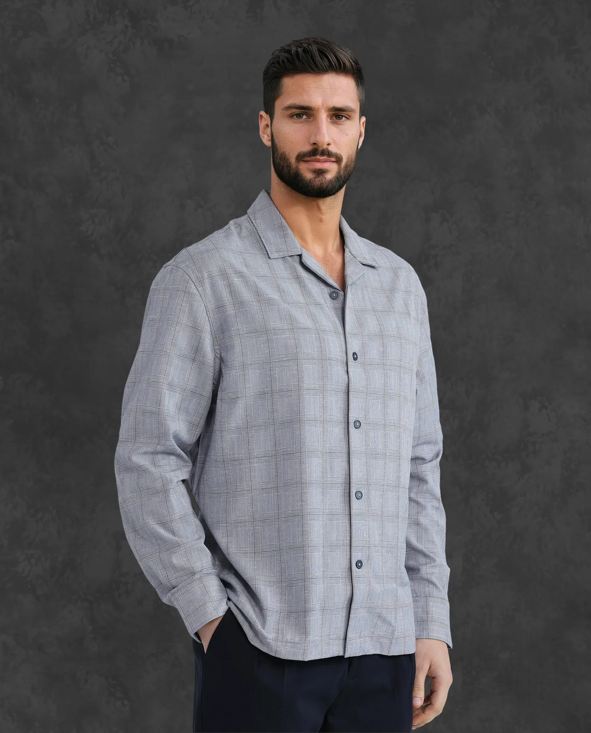 Rare Rabbit Men's Reno Blue Cotton Checked Print Regular Fit Full Sleeve Collared Shirt - Image 6