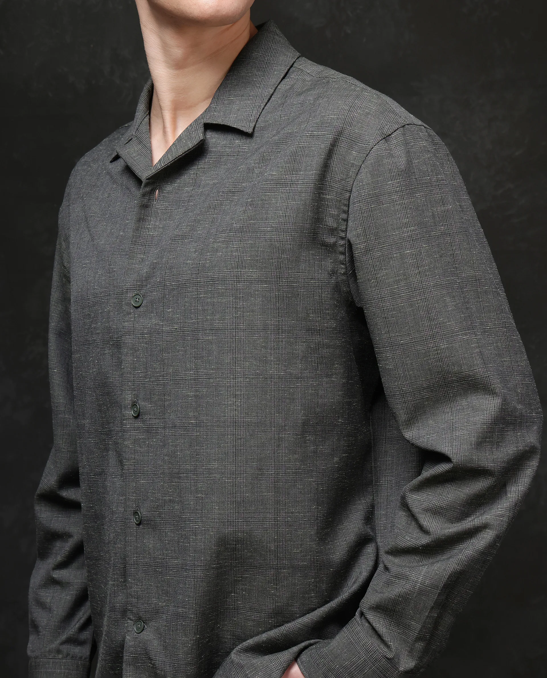 Rare Rabbit Men's Reno Dark Green Cotton Checked Print Regular Fit Full Sleeve Lapel Neck Shirt - Image 3