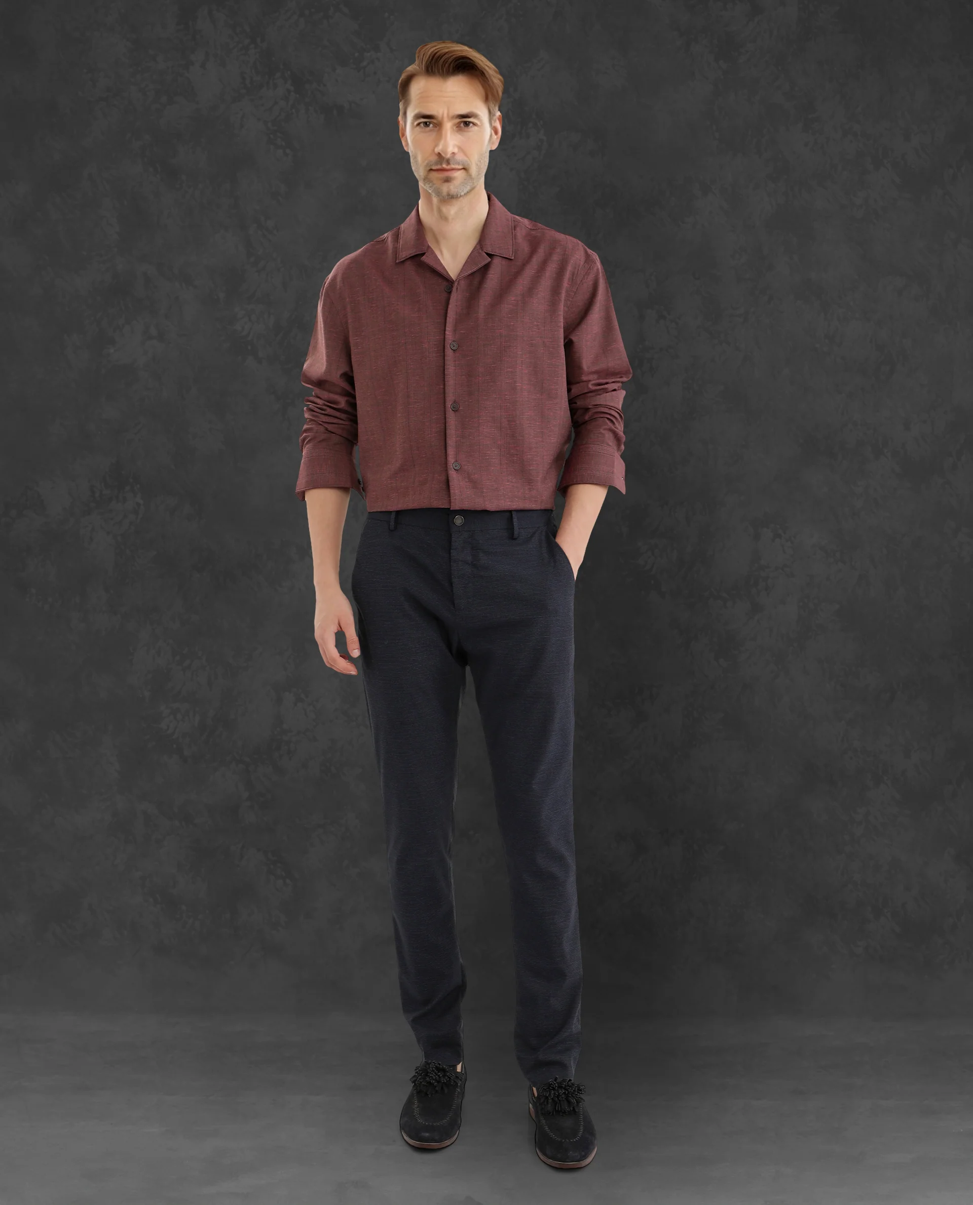Rare Rabbit Men's Reno Maroon Cotton Checked Print Regular Fit Full Sleeve Collared Shirt - Image 2