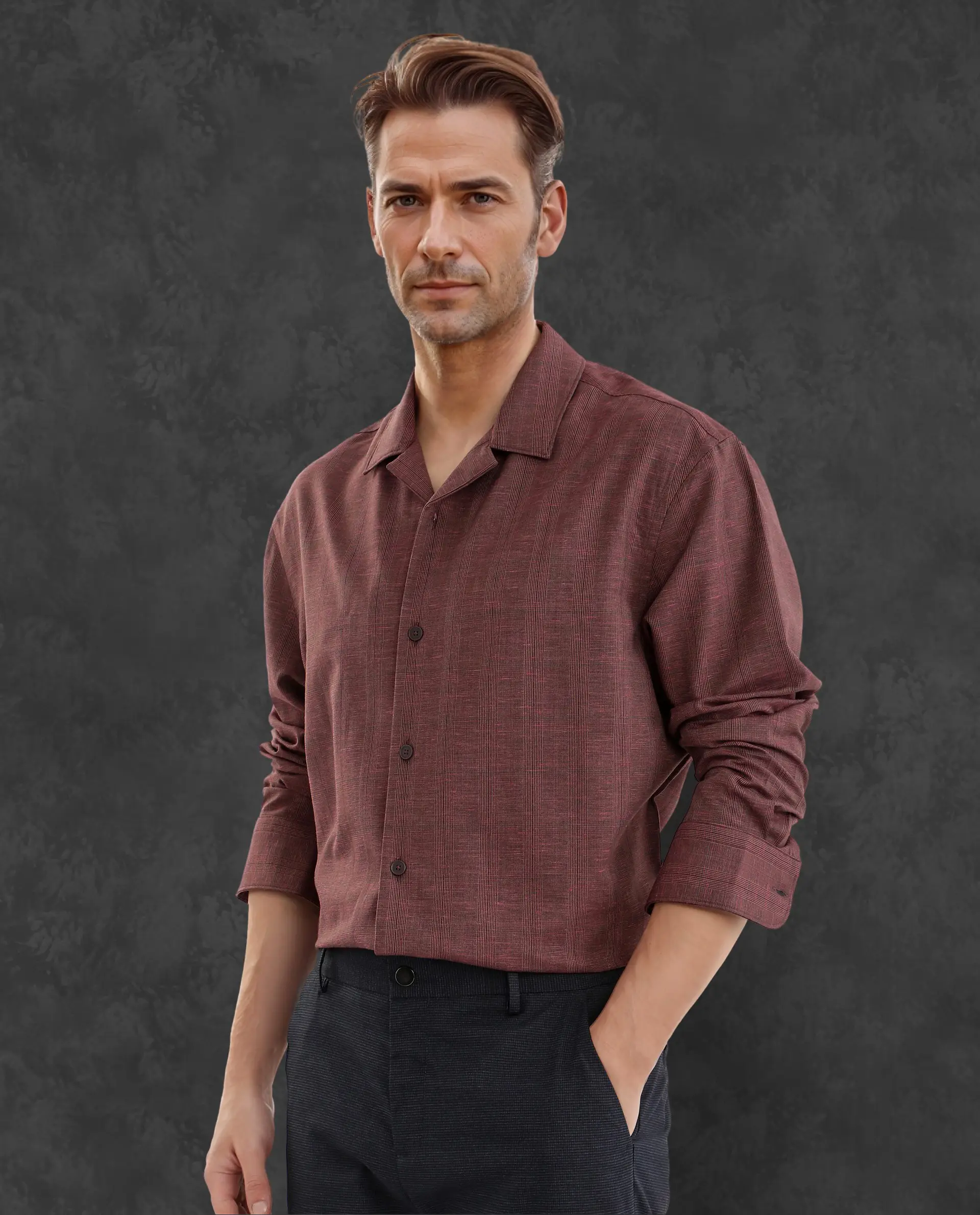 Rare Rabbit Men's Reno Maroon Cotton Checked Print Regular Fit Full Sleeve Collared Shirt - Image 3