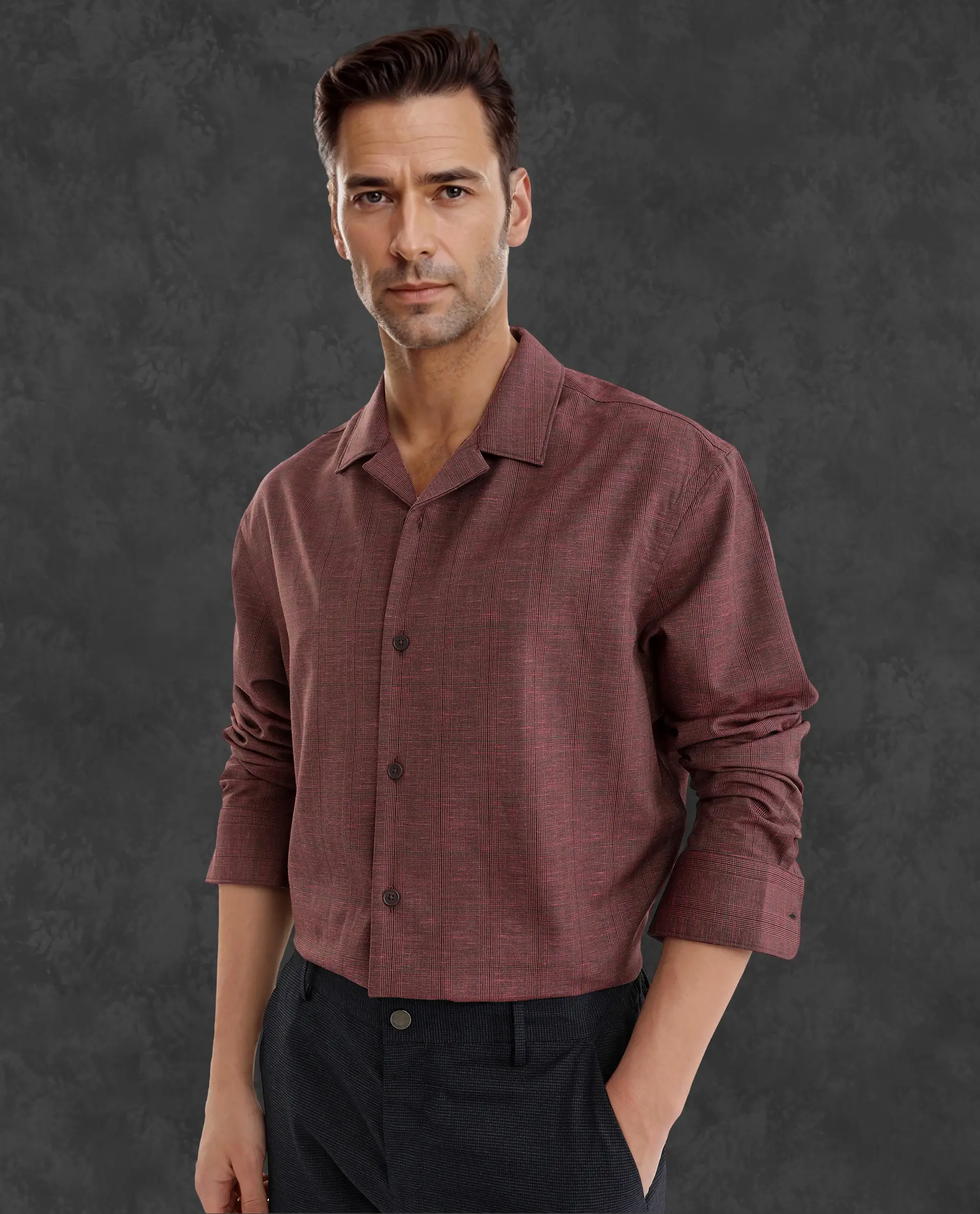 Rare Rabbit Men's Reno Maroon Cotton Checked Print Regular Fit Full Sleeve Collared Shirt - Image 6