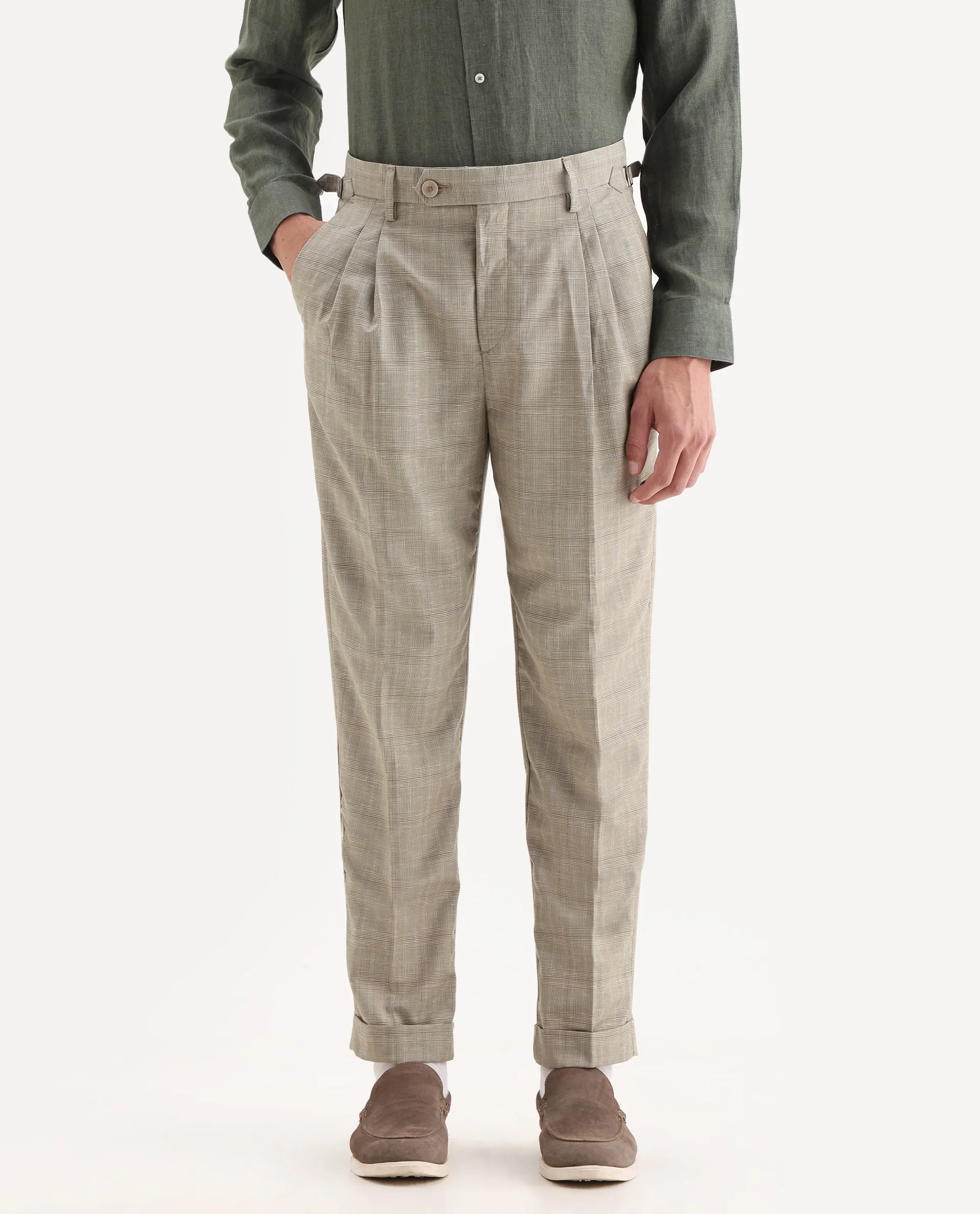 Rare Rabbit Men's Renot Beige Cotton Checked Print Regular Fit Trouser - Image 2