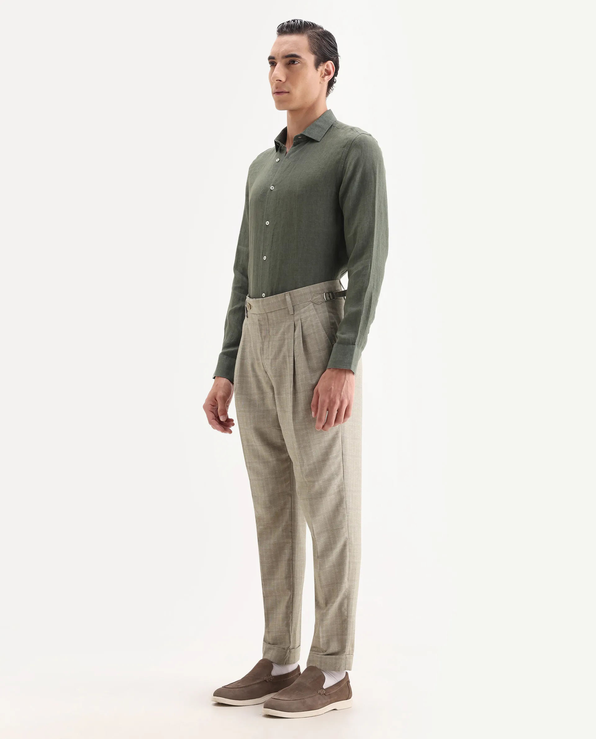 Rare Rabbit Men's Renot Beige Cotton Checked Print Regular Fit Trouser - Image 3