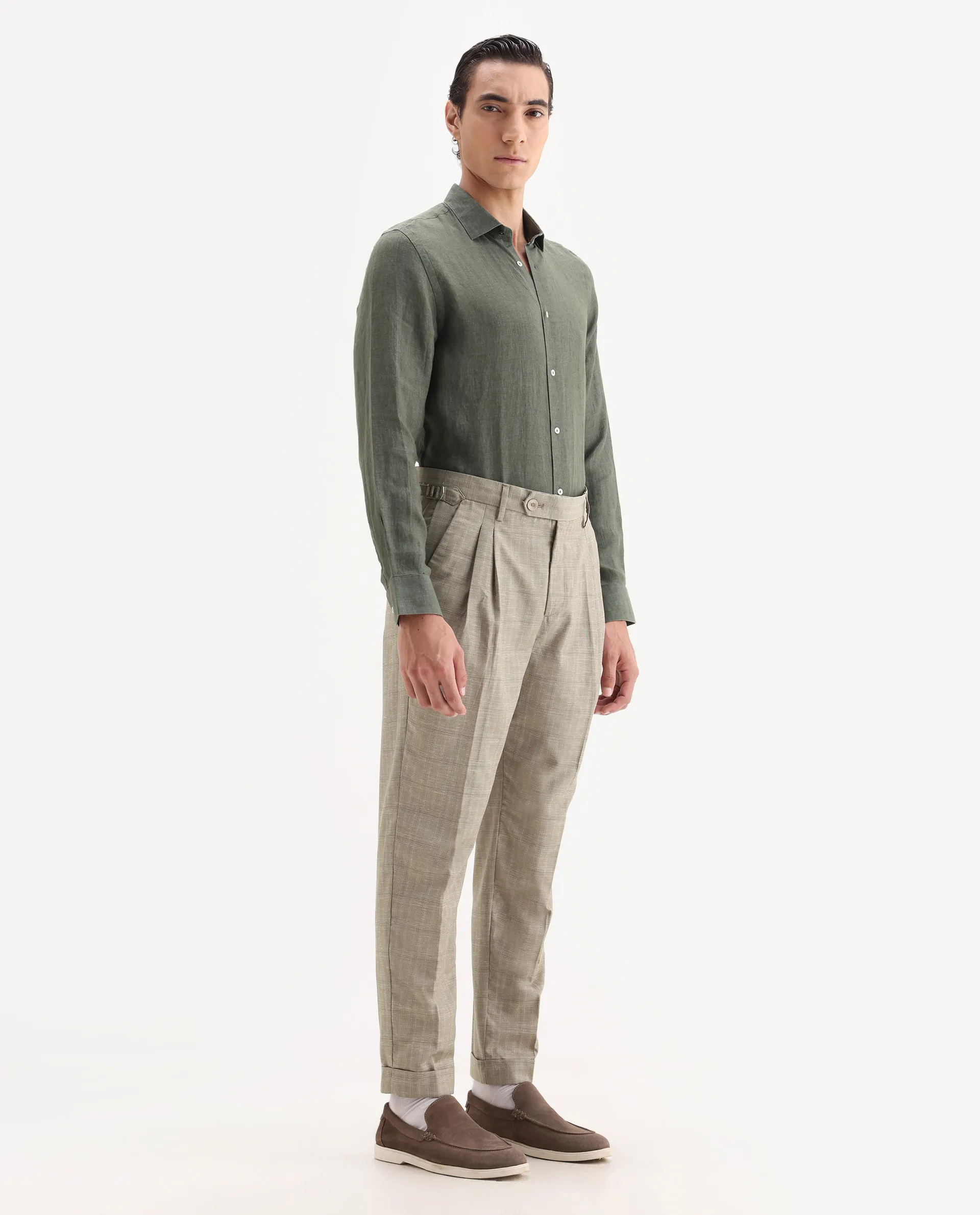 Rare Rabbit Men's Renot Beige Cotton Checked Print Regular Fit Trouser - Image 4