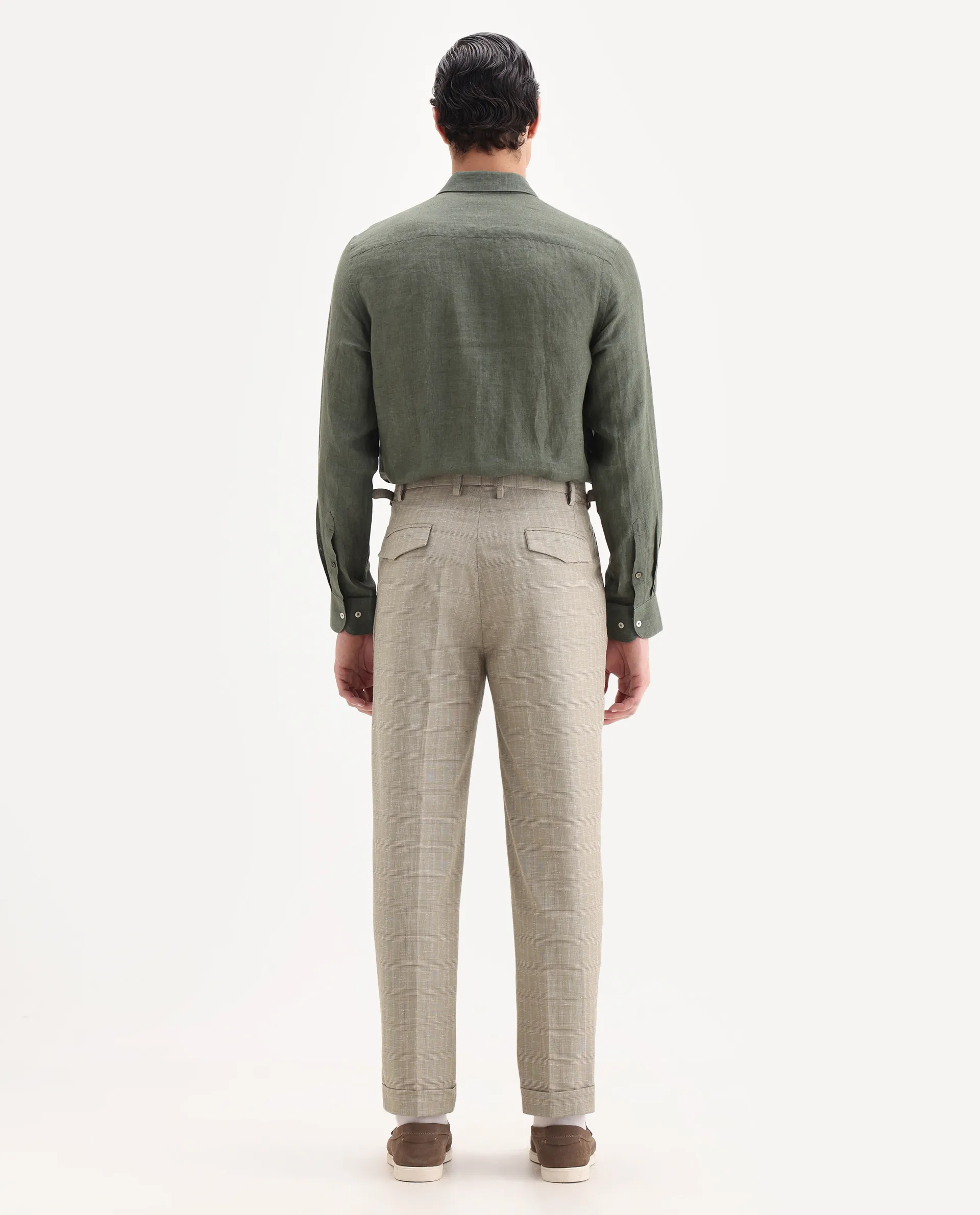 Rare Rabbit Men's Renot Beige Cotton Checked Print Regular Fit Trouser - Image 8