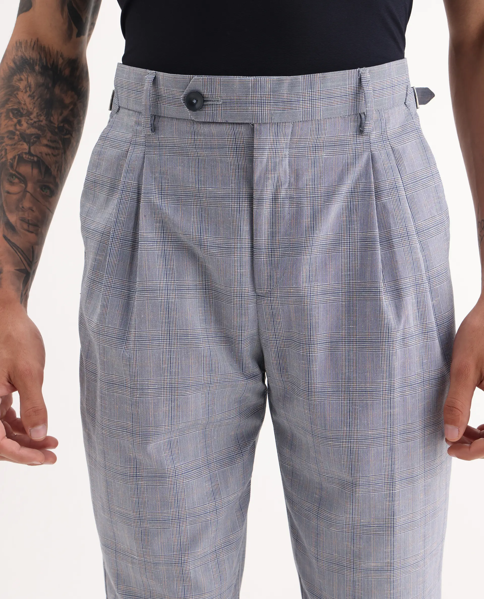 Rare Rabbit Men's Renot Blue Cotton Checked Print Regular Fit Trouser - Image 3