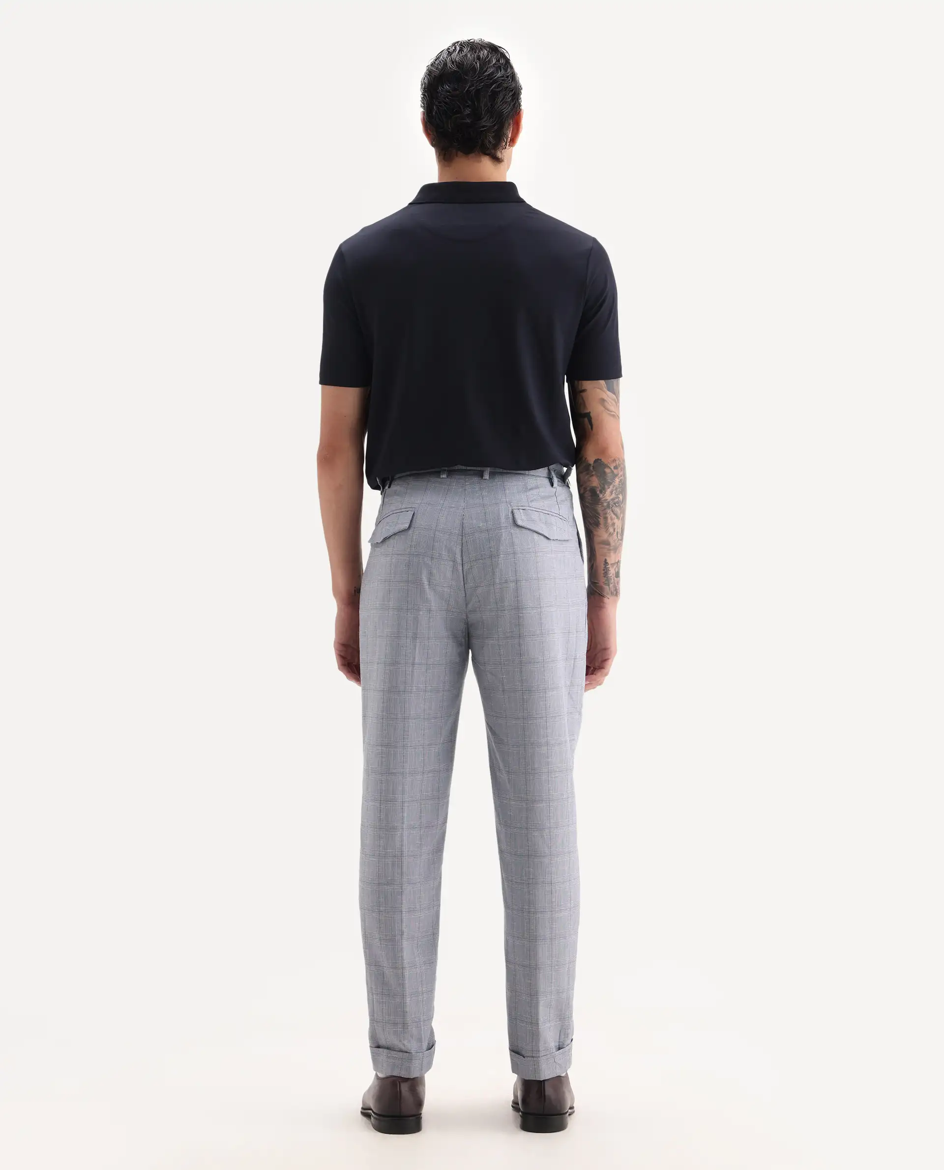 Rare Rabbit Men's Renot Blue Cotton Checked Print Regular Fit Trouser - Image 7
