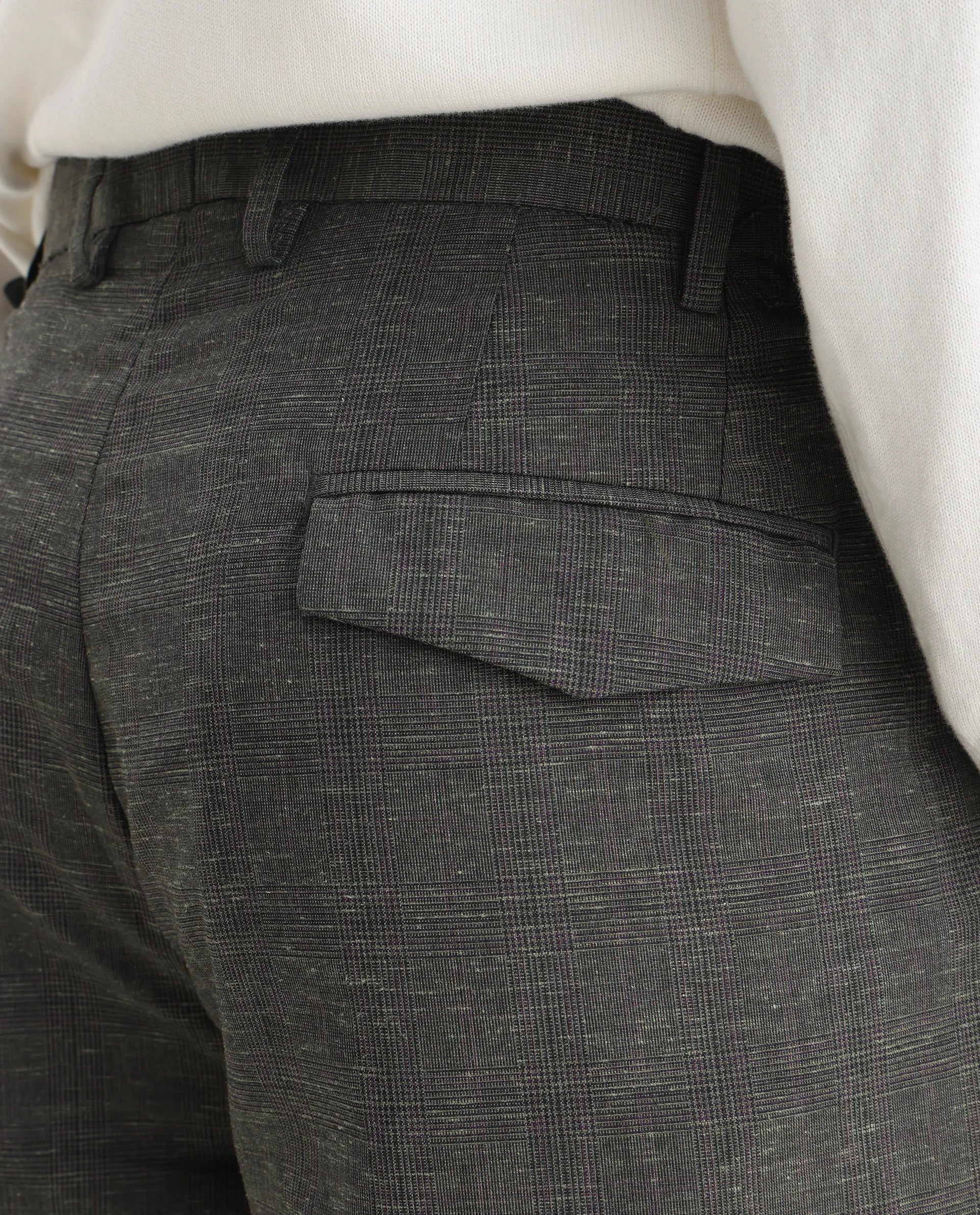 Rare Rabbit Men's Renot Dark Green Cotton Checked Print Regular Fit Trouser - Image 3