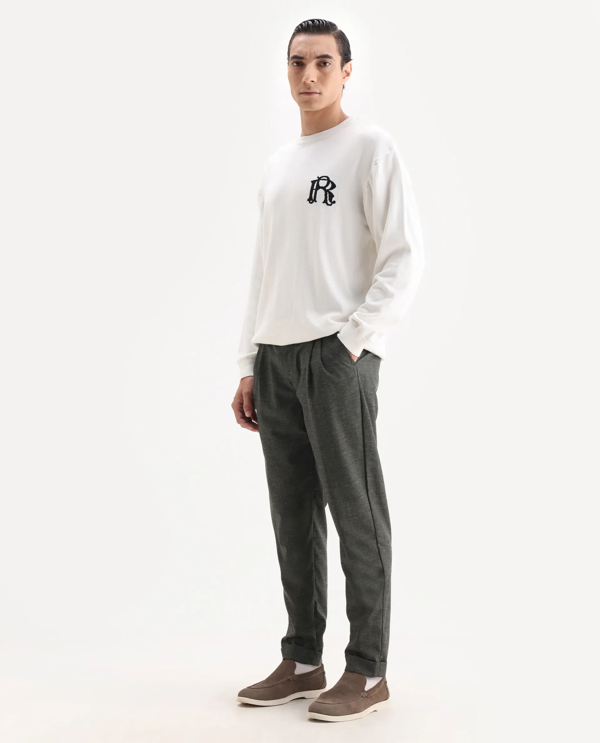Rare Rabbit Men's Renot Dark Green Cotton Checked Print Regular Fit Trouser - Image 4