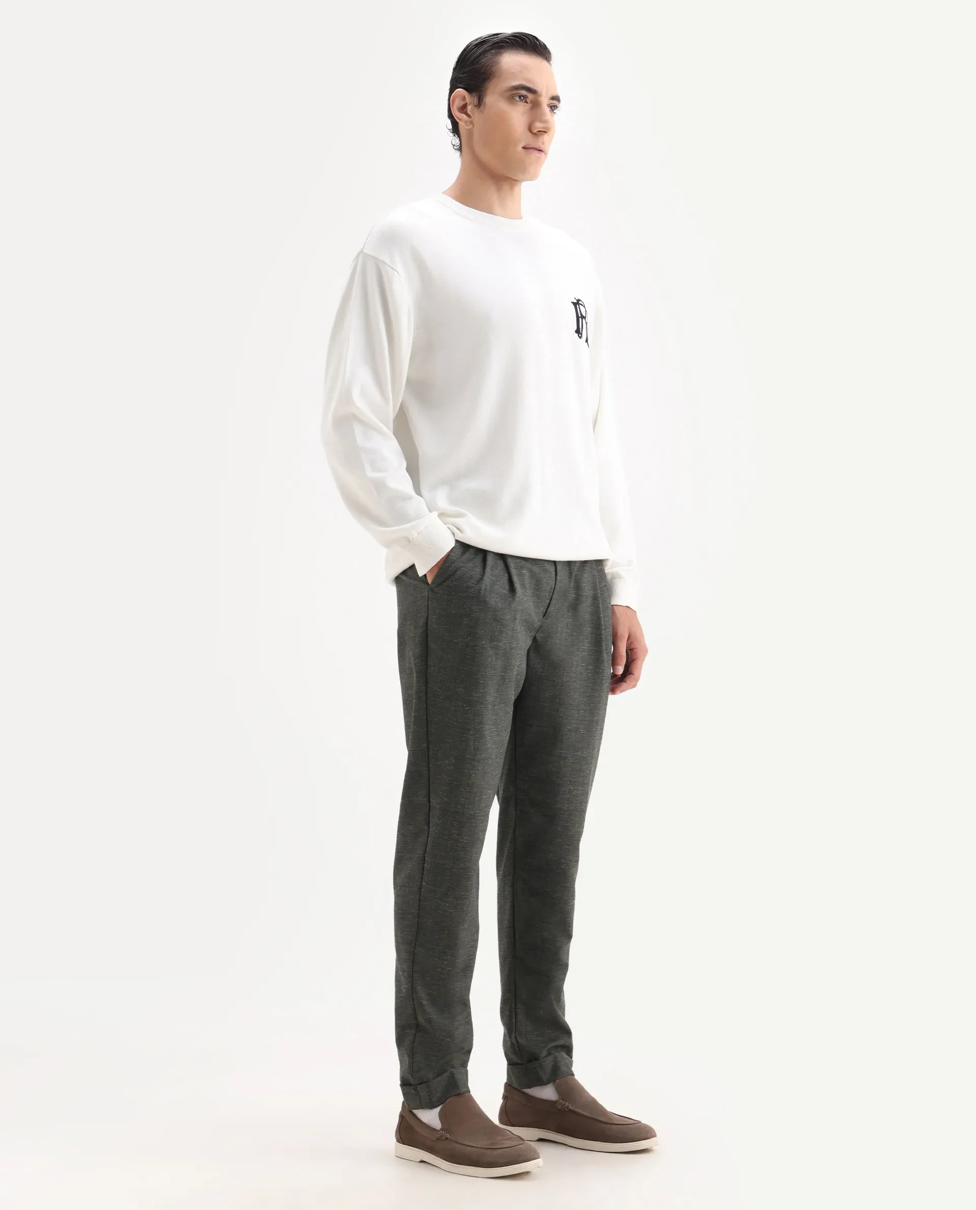 Rare Rabbit Men's Renot Dark Green Cotton Checked Print Regular Fit Trouser - Image 5