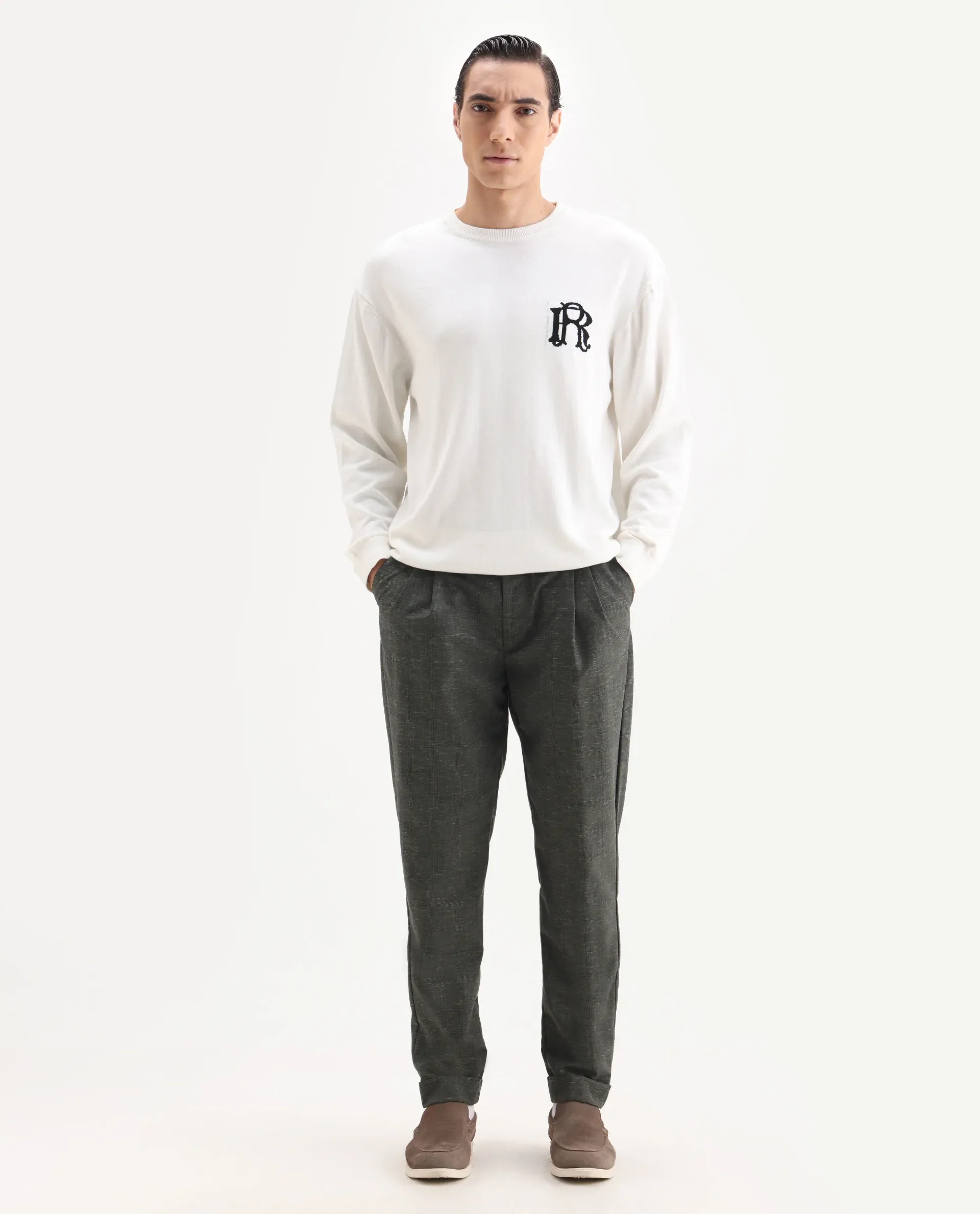 Rare Rabbit Men's Renot Dark Green Cotton Checked Print Regular Fit Trouser - Image 8