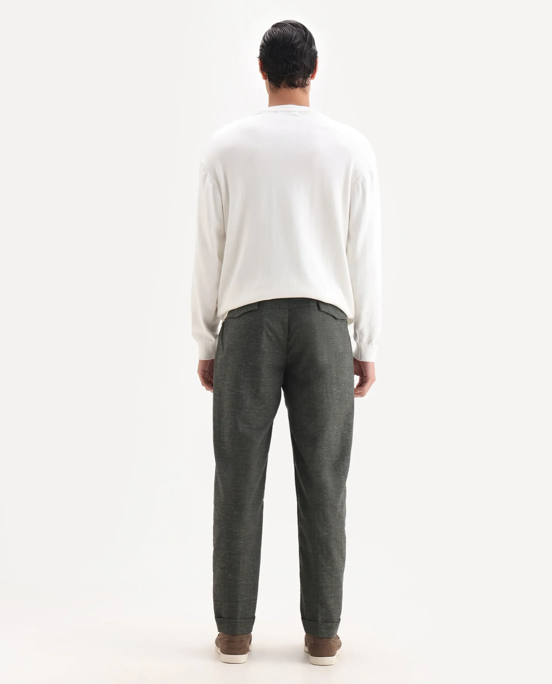 Rare Rabbit Men's Renot Dark Green Cotton Checked Print Regular Fit Trouser - Image 9