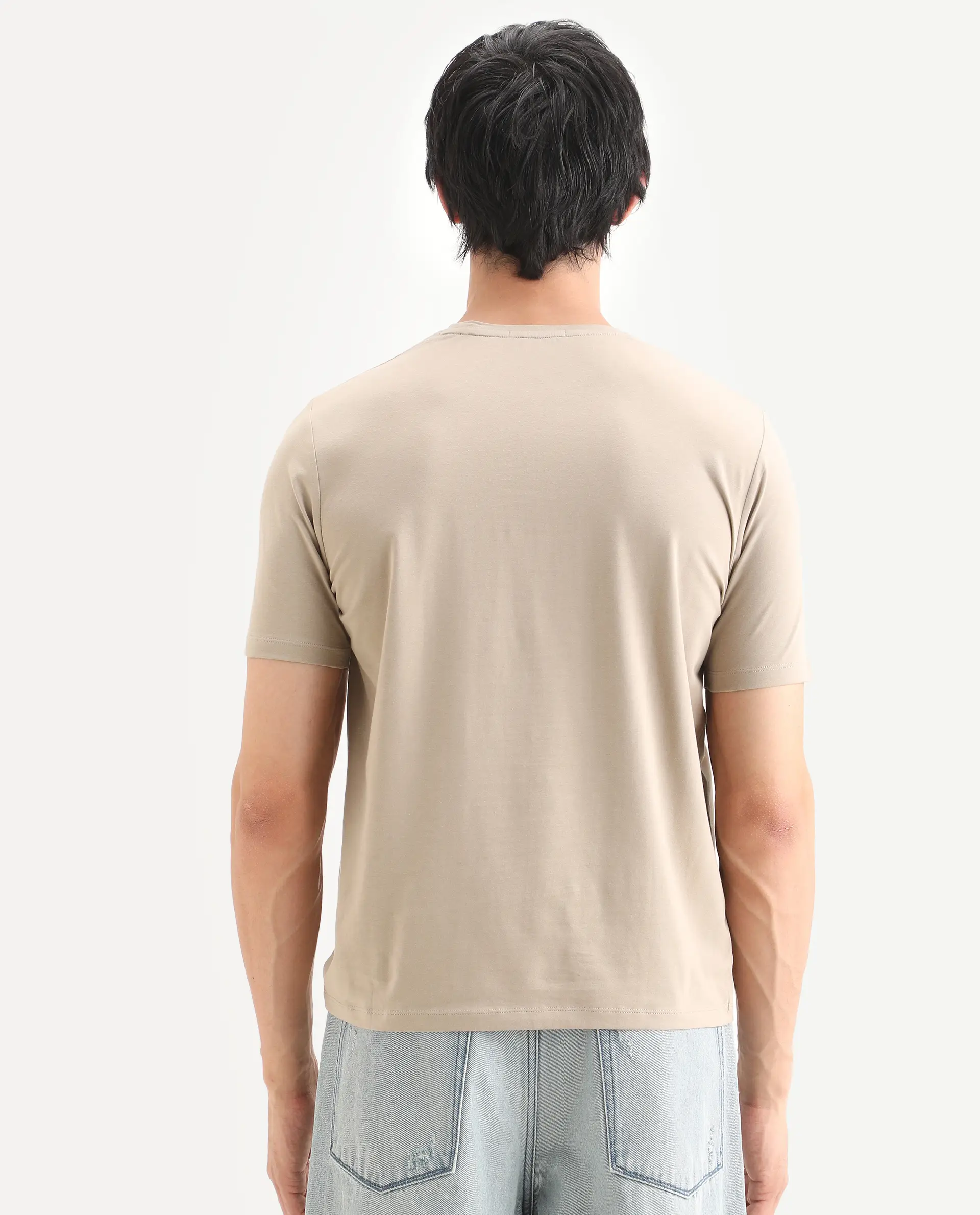 Rare Rabbit Men's Rent Beige Cotton Blend Fabric Half Sleeve Crew Neck Regular Fit Graphic Print T-Shirt - Image 7