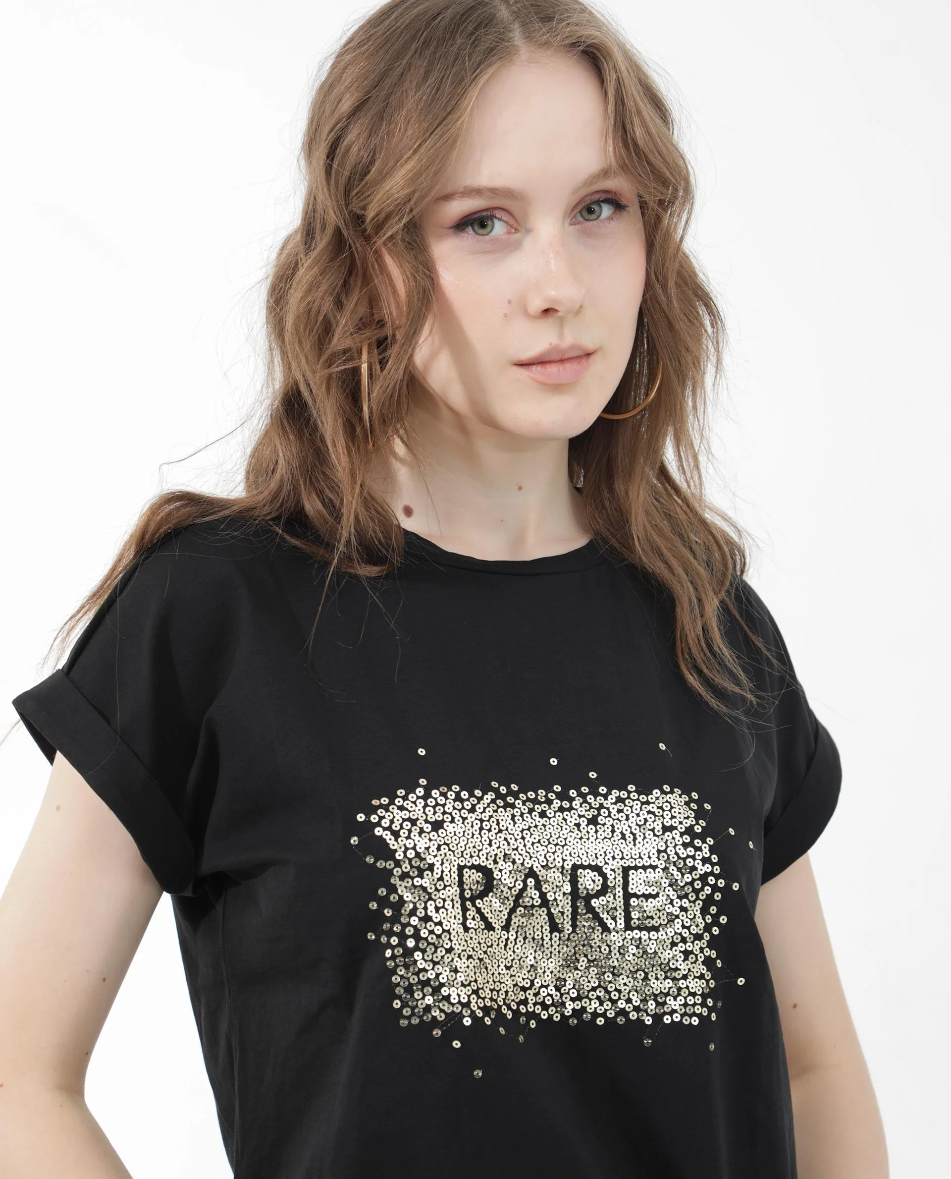Rareism Women's Rento Black Cotton Blend Crew Neck Graphic Print Extended Sleeves Regular Fit T-Shirt - Image 3