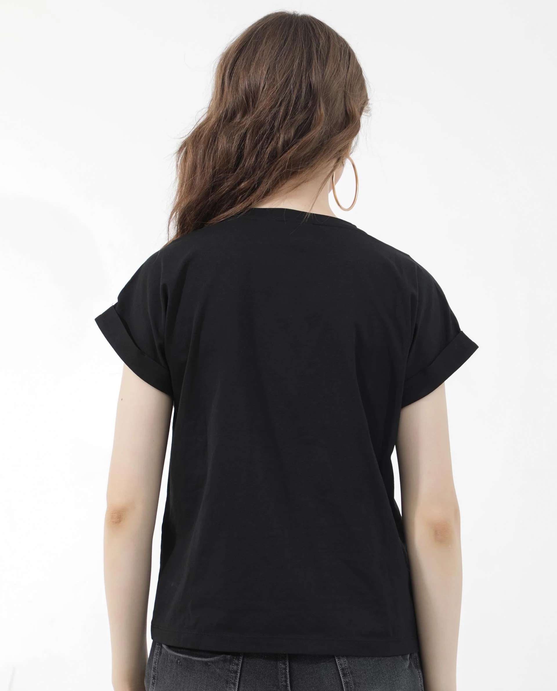 Rareism Women's Rento Black Cotton Blend Crew Neck Graphic Print Extended Sleeves Regular Fit T-Shirt - Image 9