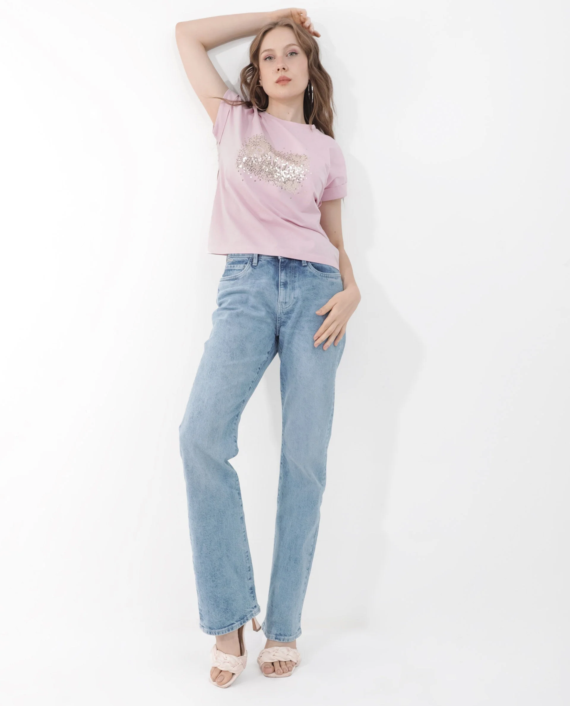 Rareism Women's Rento Pink Cotton Blend Crew Neck Graphic Print Extended Sleeves Regular Fit T-Shirt - Image 11