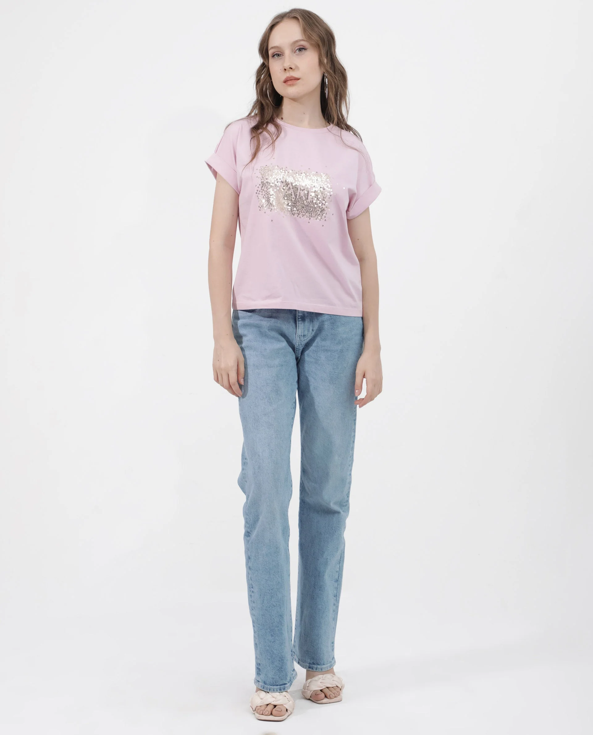 Rareism Women's Rento Pink Cotton Blend Crew Neck Graphic Print Extended Sleeves Regular Fit T-Shirt - Image 2