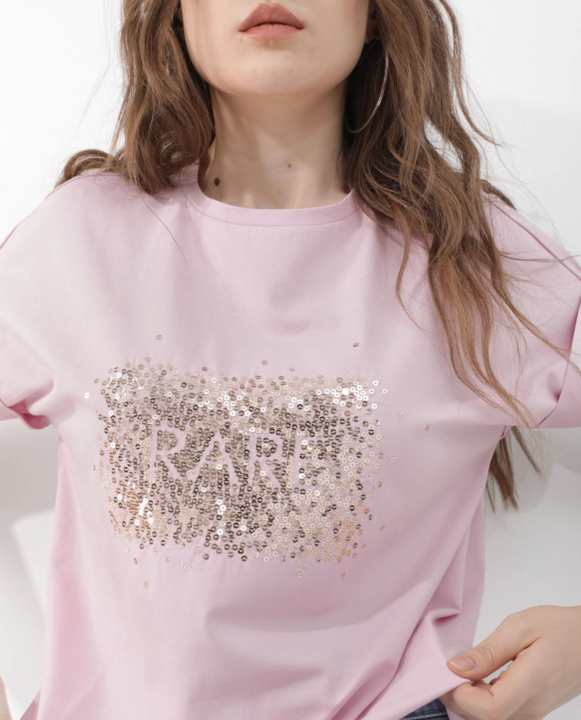 Rareism Women's Rento Pink Cotton Blend Crew Neck Graphic Print Extended Sleeves Regular Fit T-Shirt - Image 8