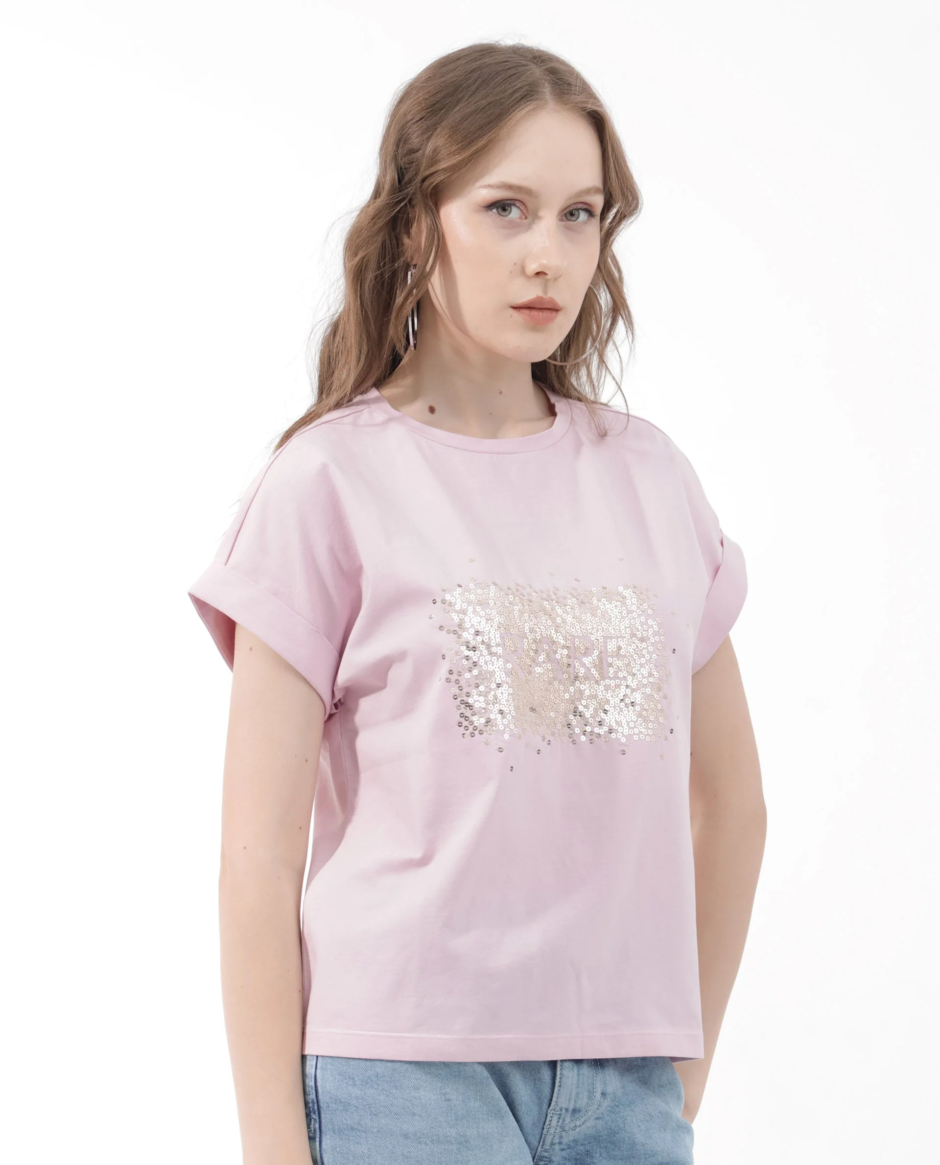 Rareism Women's Rento Pink Cotton Blend Crew Neck Graphic Print Extended Sleeves Regular Fit T-Shirt - Image 9