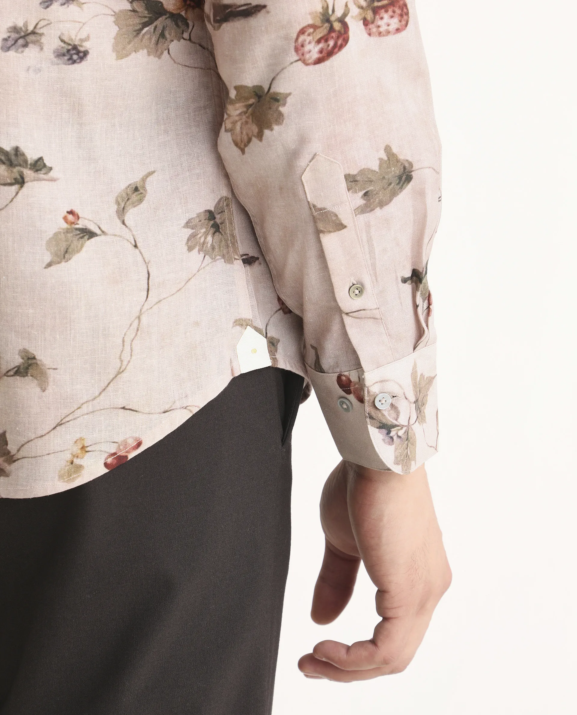 Rare Rabbit Men's Renu Dusky Pink Linen Blend Fabric Full Sleeve Spread Collar Regular Fit Floral Print Shirt - Image 7