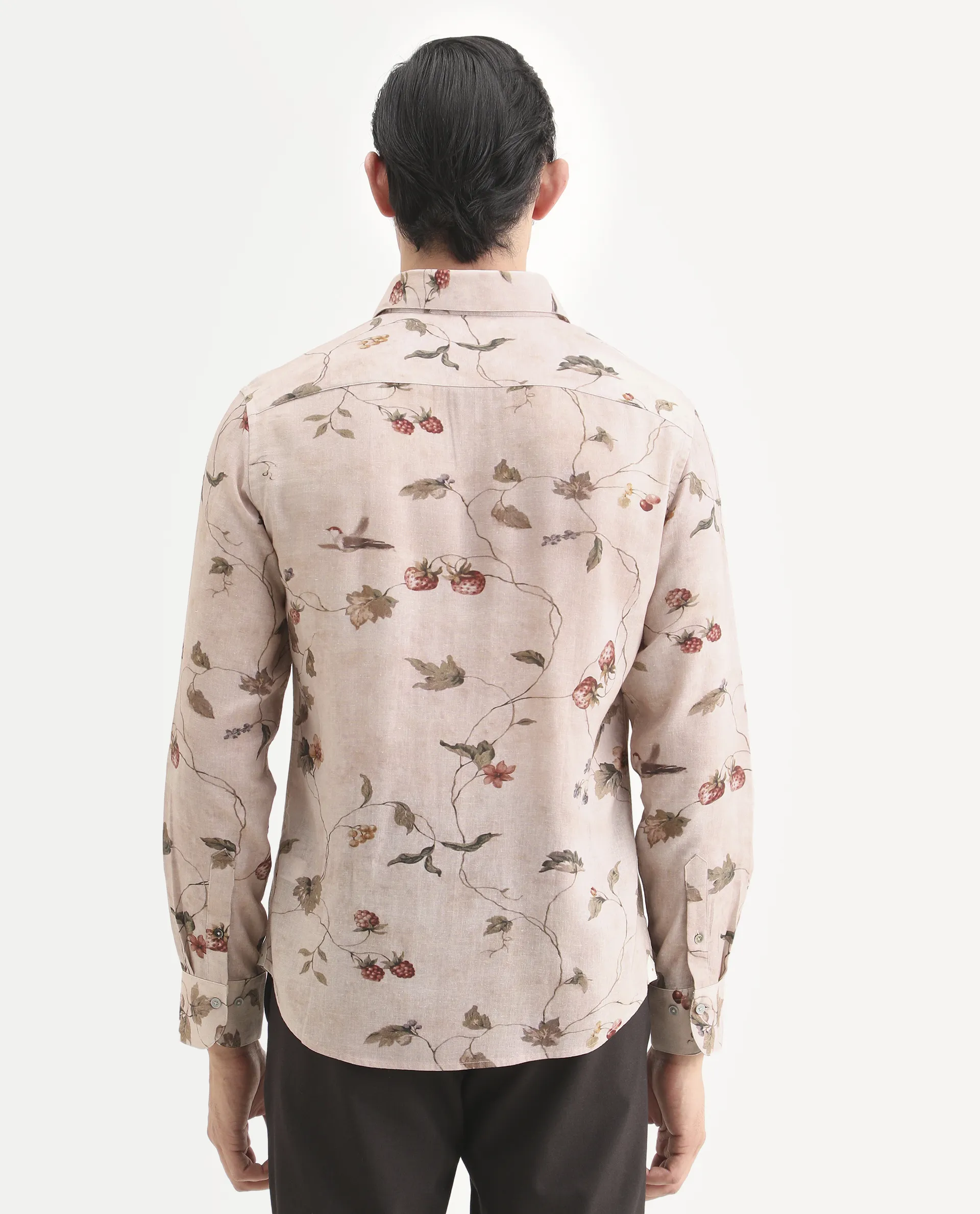 Rare Rabbit Men's Renu Dusky Pink Linen Blend Fabric Full Sleeve Spread Collar Regular Fit Floral Print Shirt - Image 8