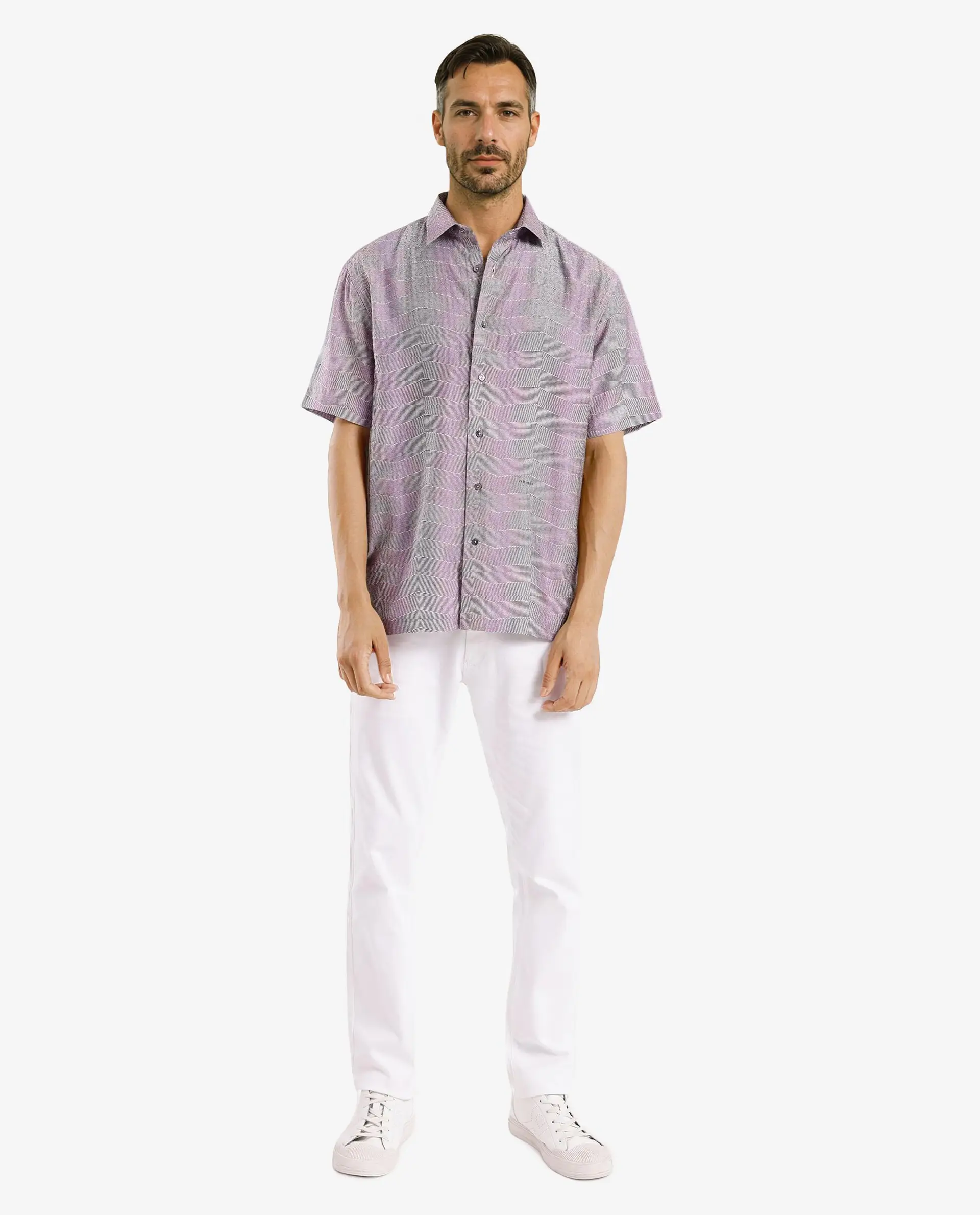 Rare Rabbit Men's Renz Purple Viscose Abstract Print Boxy Fit Half Sleeve Collared Shirt - Image 2