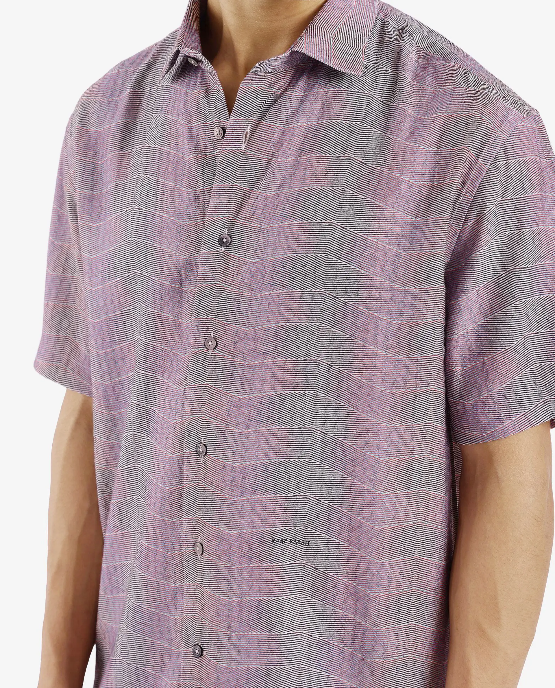 Rare Rabbit Men's Renz Purple Viscose Abstract Print Boxy Fit Half Sleeve Collared Shirt - Image 3