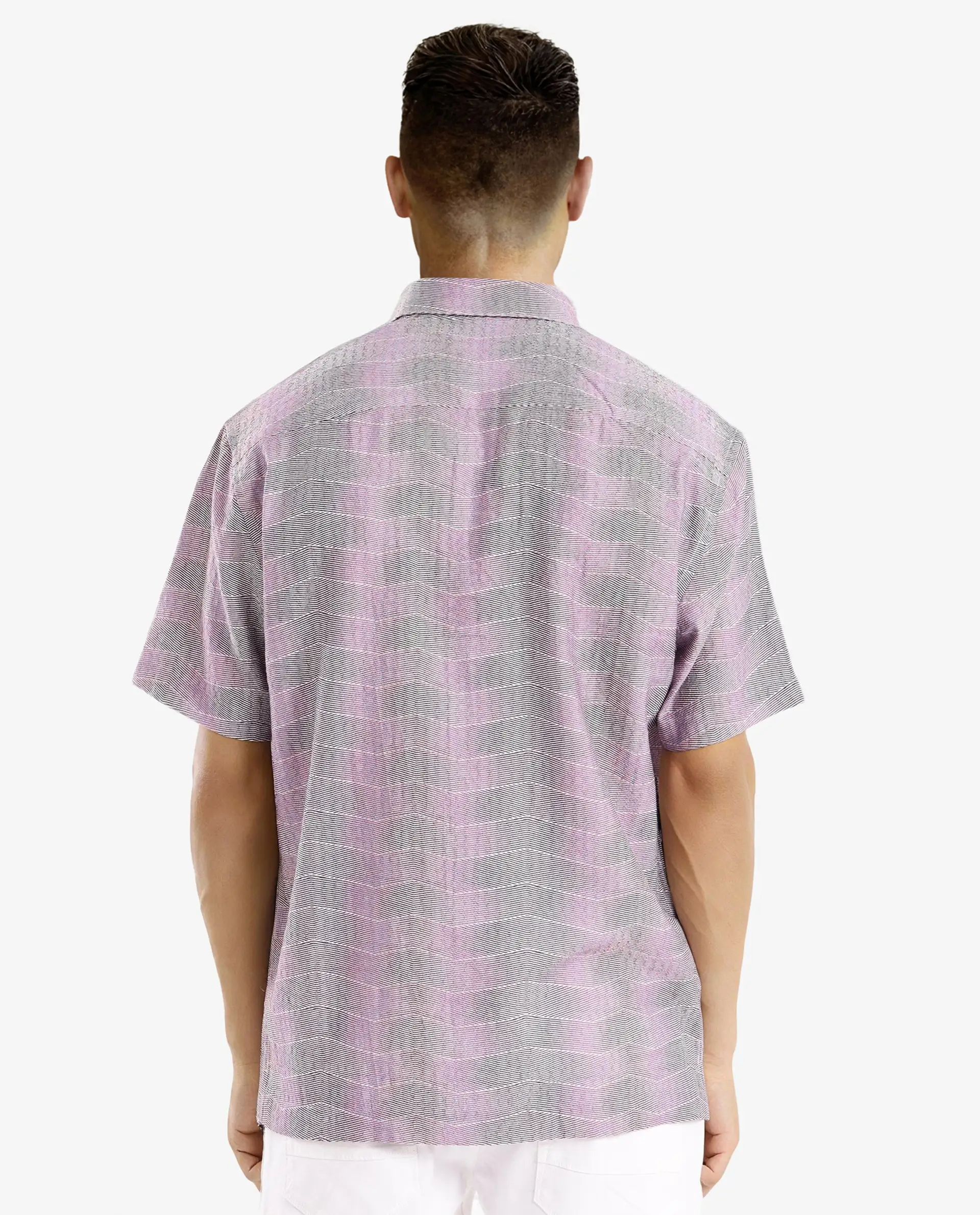 Rare Rabbit Men's Renz Purple Viscose Abstract Print Boxy Fit Half Sleeve Collared Shirt - Image 4