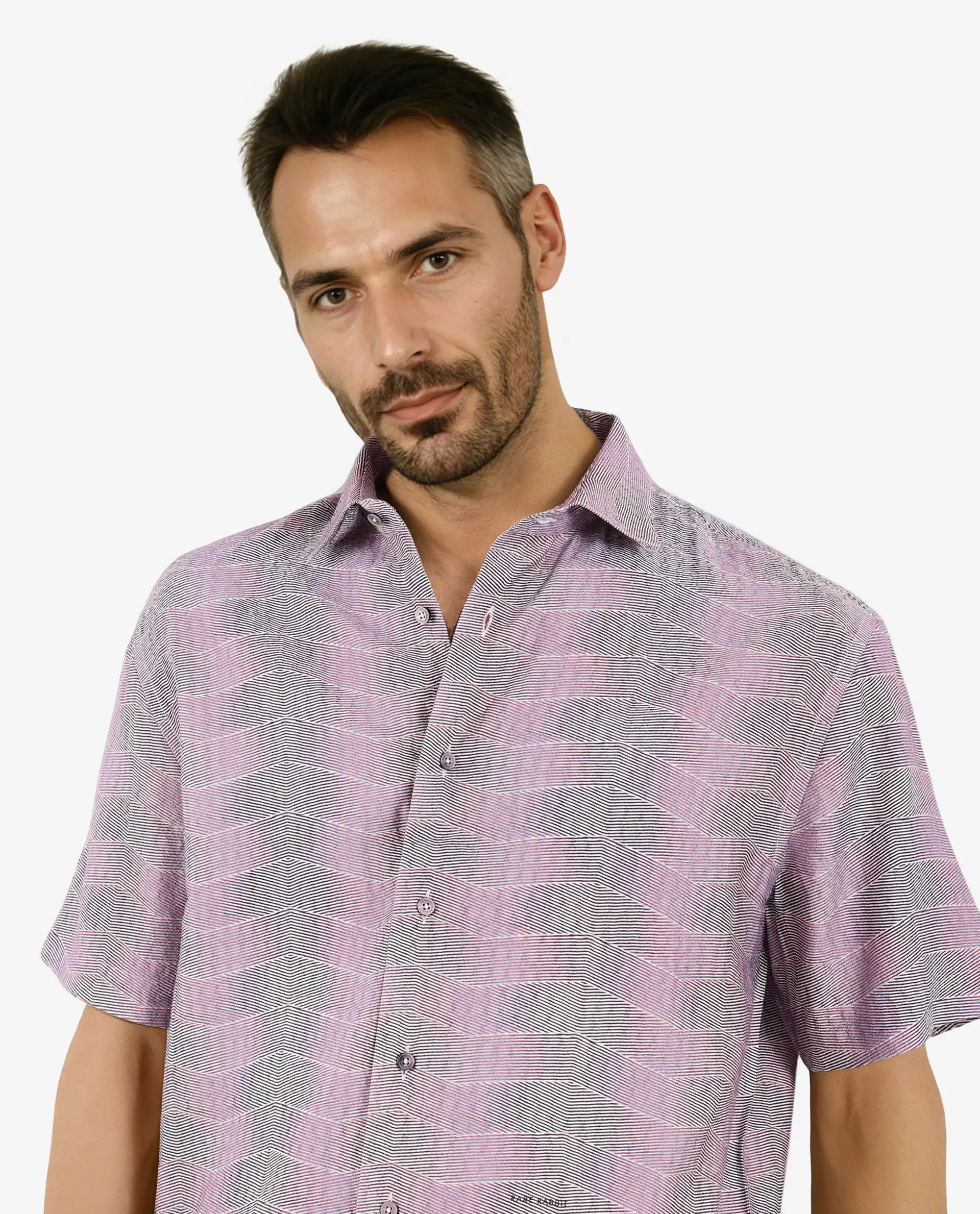 Rare Rabbit Men's Renz Purple Viscose Abstract Print Boxy Fit Half Sleeve Collared Shirt - Image 6
