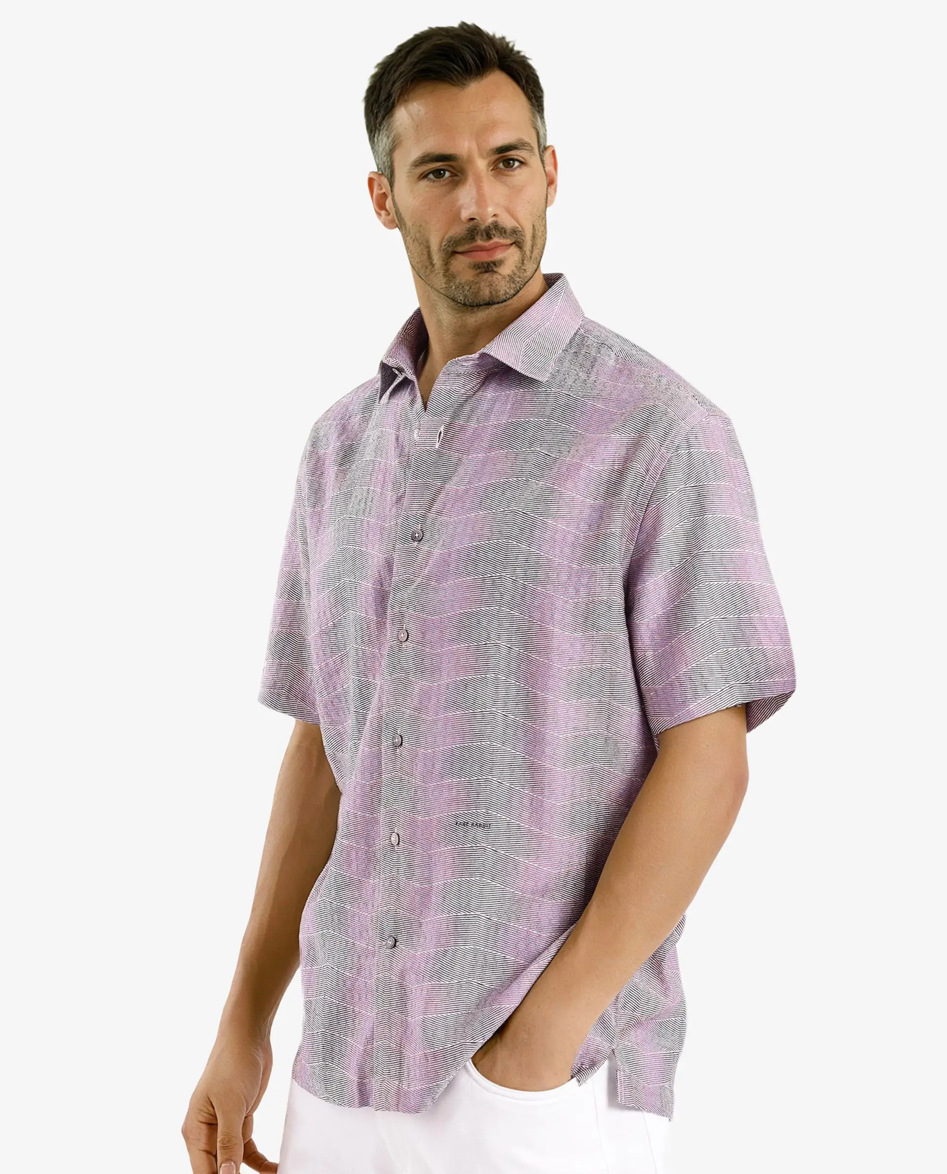 Rare Rabbit Men's Renz Purple Viscose Abstract Print Boxy Fit Half Sleeve Collared Shirt - Image 7