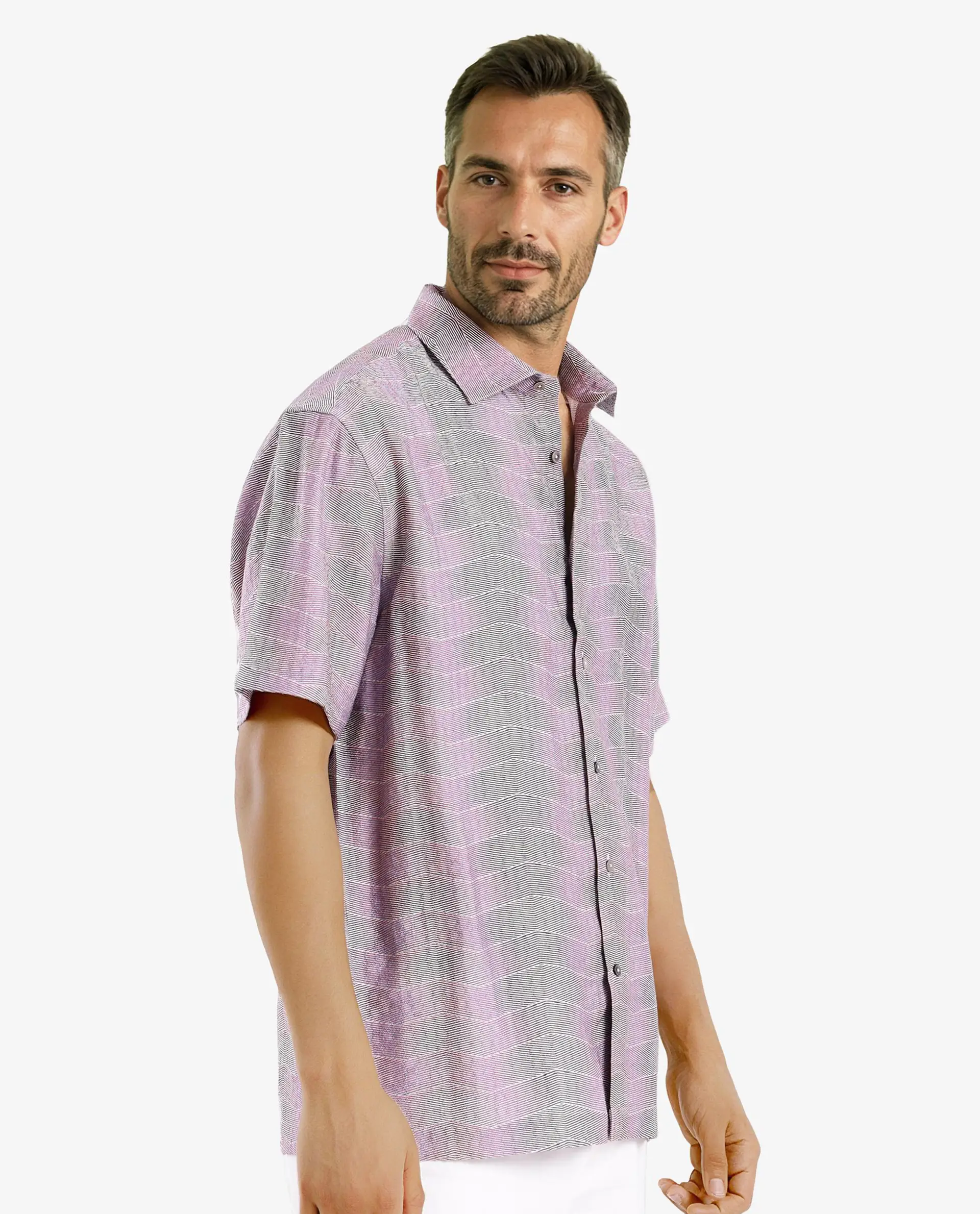 Rare Rabbit Men's Renz Purple Viscose Abstract Print Boxy Fit Half Sleeve Collared Shirt - Image 8