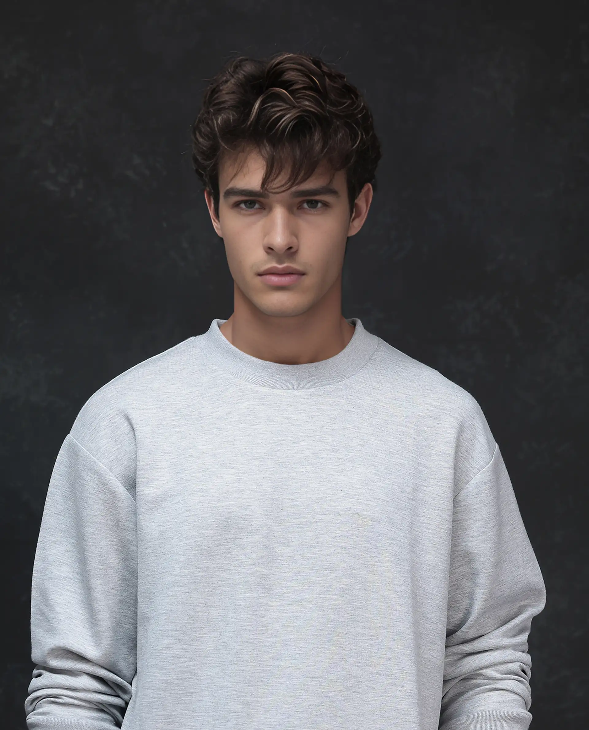 Rare Rabbit Men's Renzi Melange Grey Modal Plain Boxy Fit Full Sleeve Crew Neck Sweatshirt - Image 6