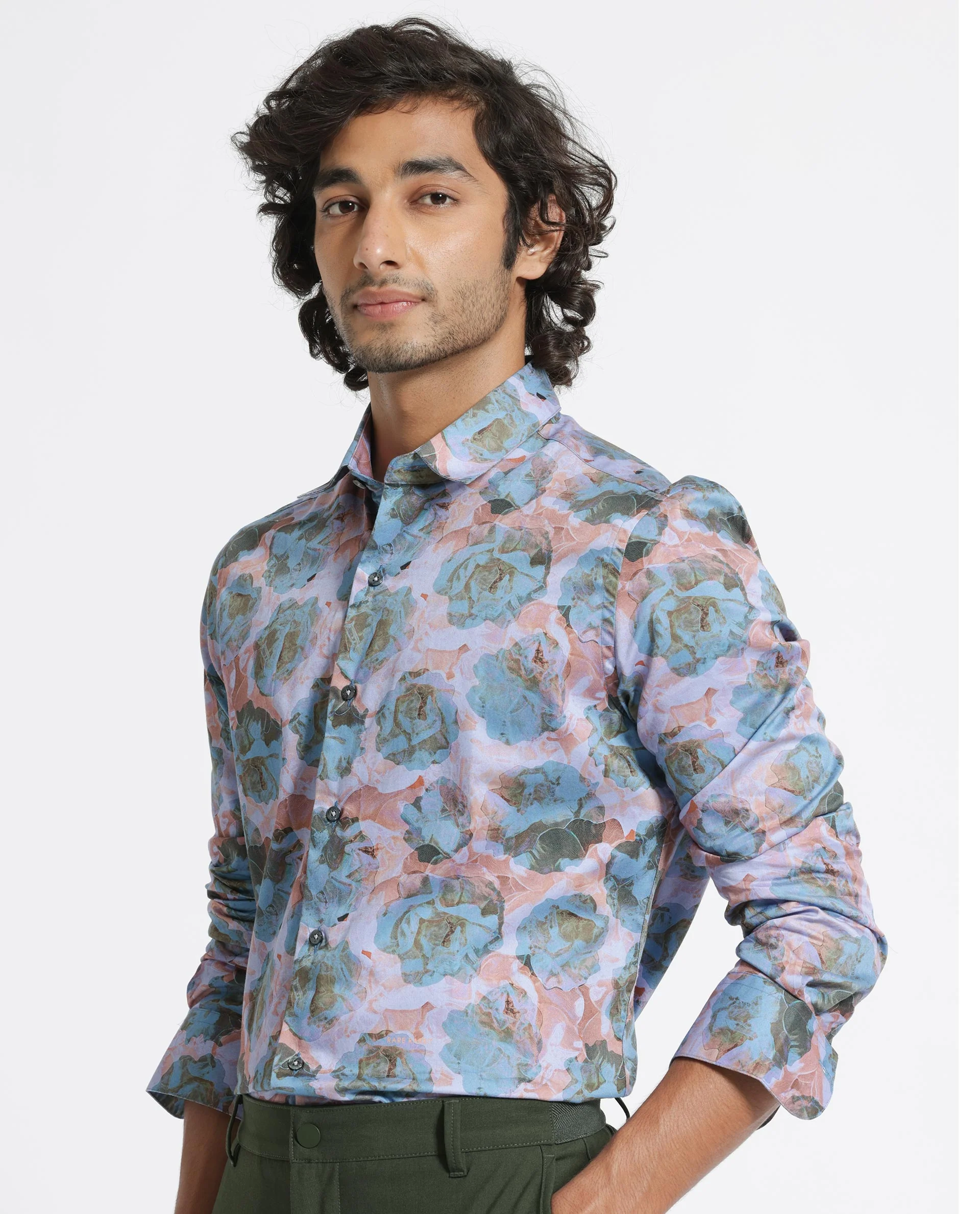 Rare Rabbit Men's Renzoo Blue Cotton Floral Print Regular Fit Full Sleeve Collared Shirt - Image 3