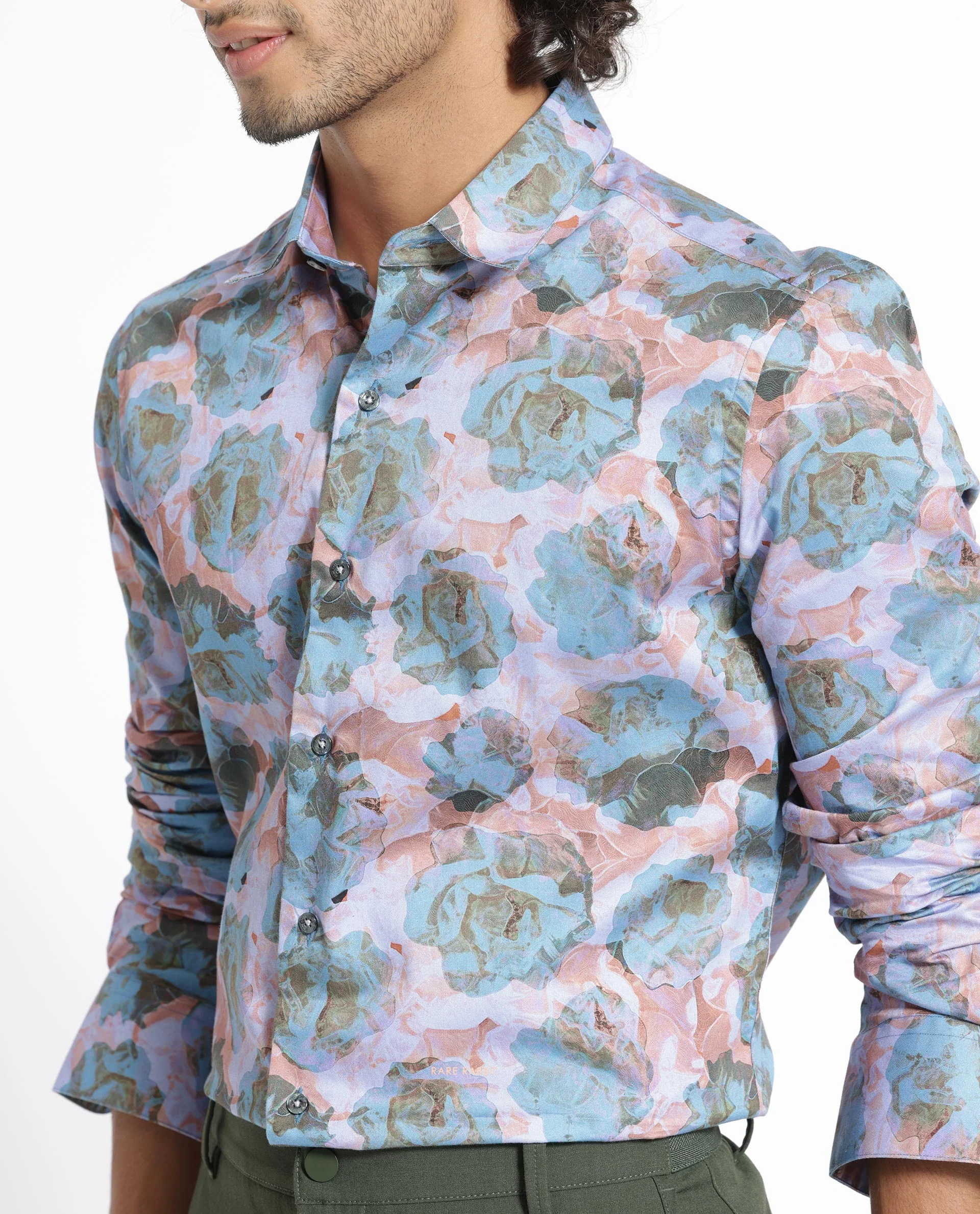 Rare Rabbit Men's Renzoo Blue Cotton Floral Print Regular Fit Full Sleeve Collared Shirt - Image 5