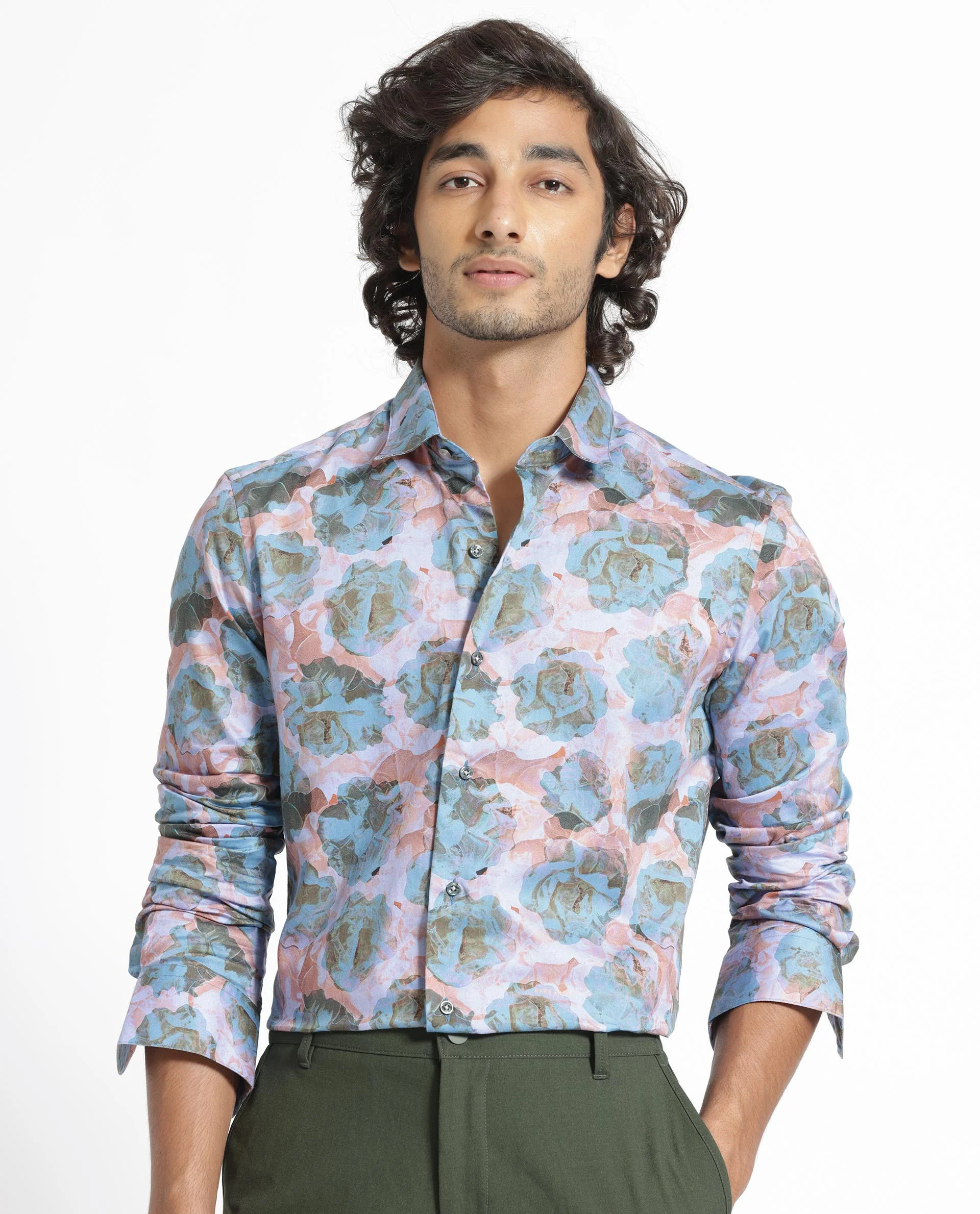 Rare Rabbit Men's Renzoo Blue Cotton Floral Print Regular Fit Full Sleeve Collared Shirt - Image 6