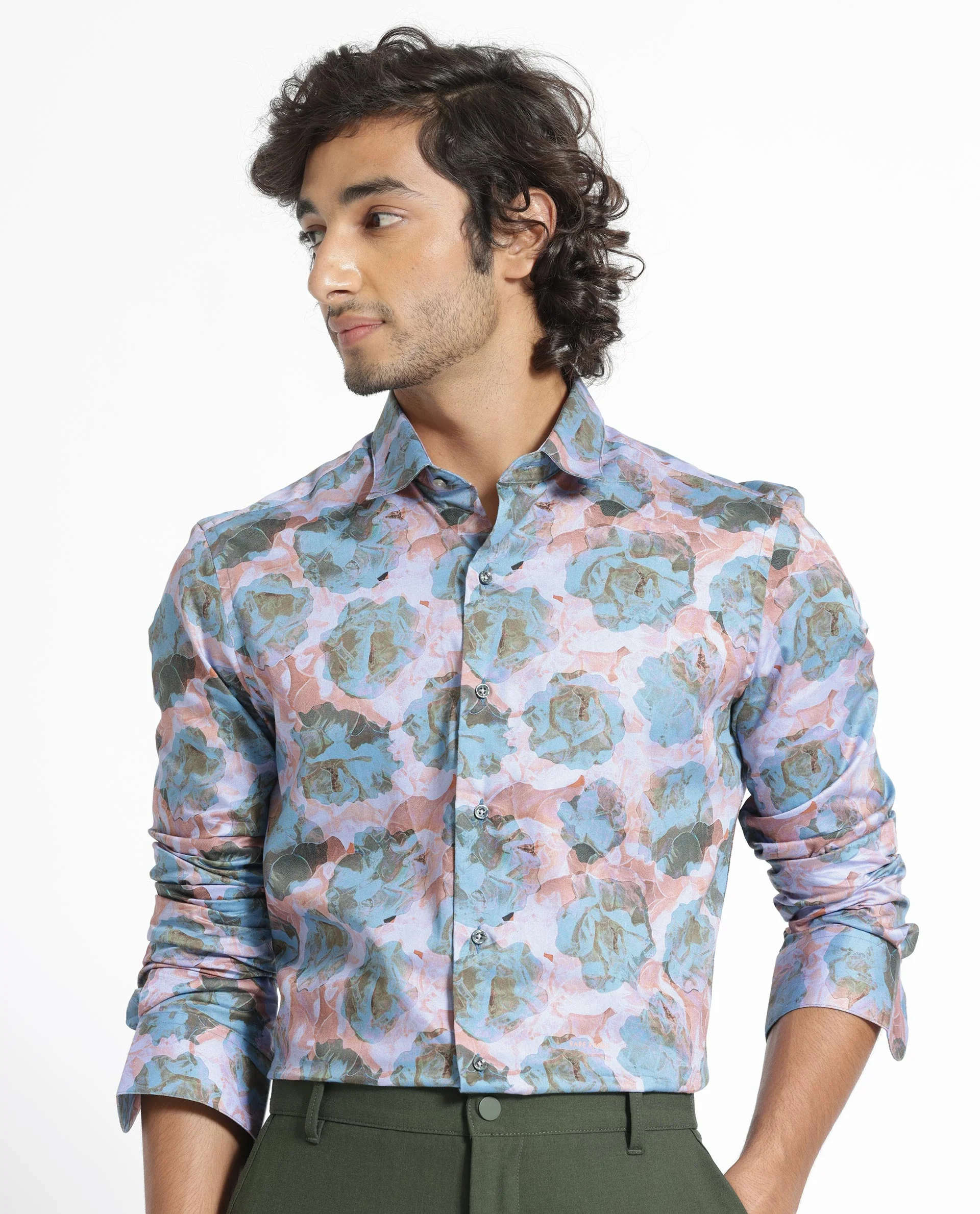 Rare Rabbit Men's Renzoo Blue Cotton Floral Print Regular Fit Full Sleeve Collared Shirt - Image 7