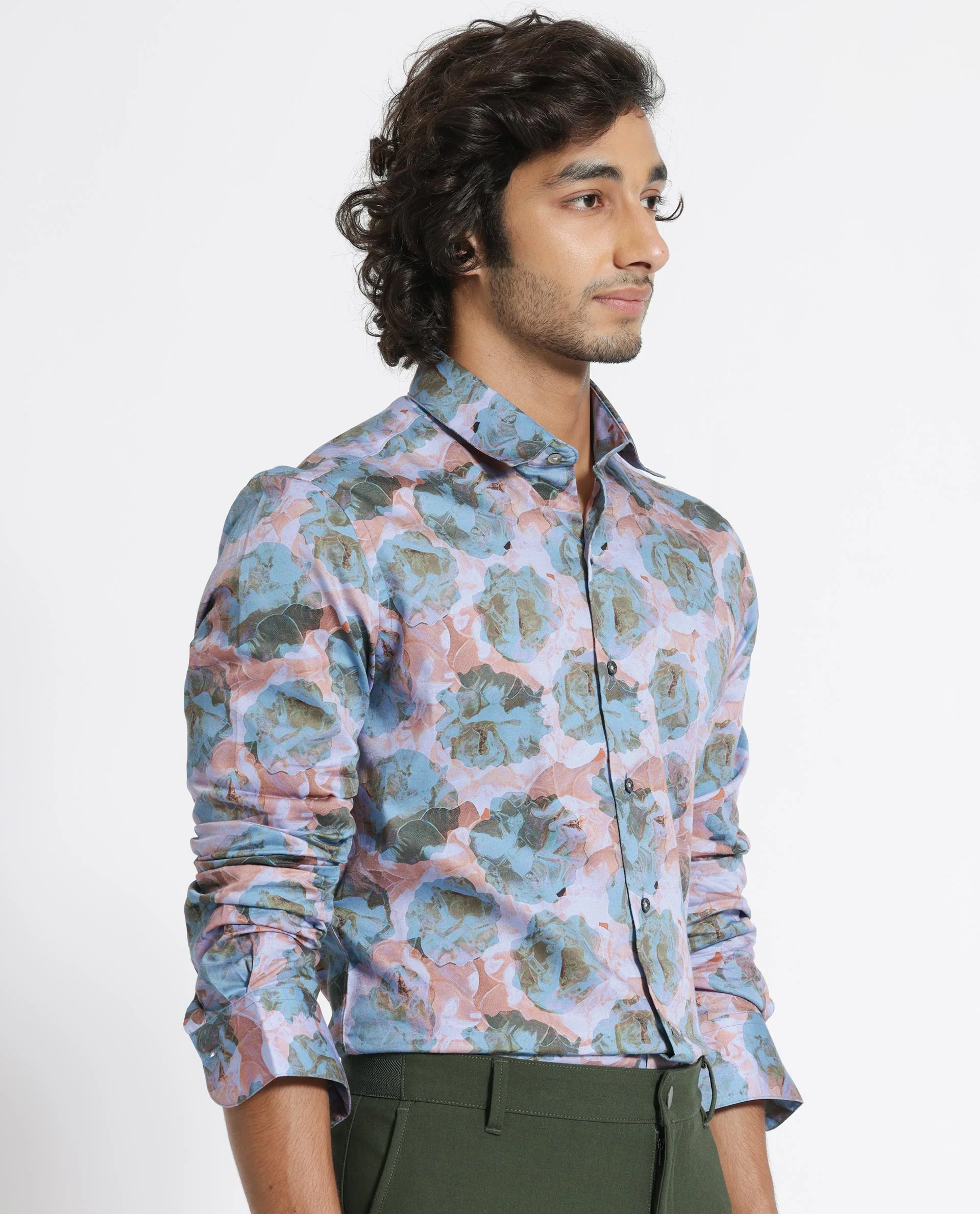 Rare Rabbit Men's Renzoo Blue Cotton Floral Print Regular Fit Full Sleeve Collared Shirt - Image 8