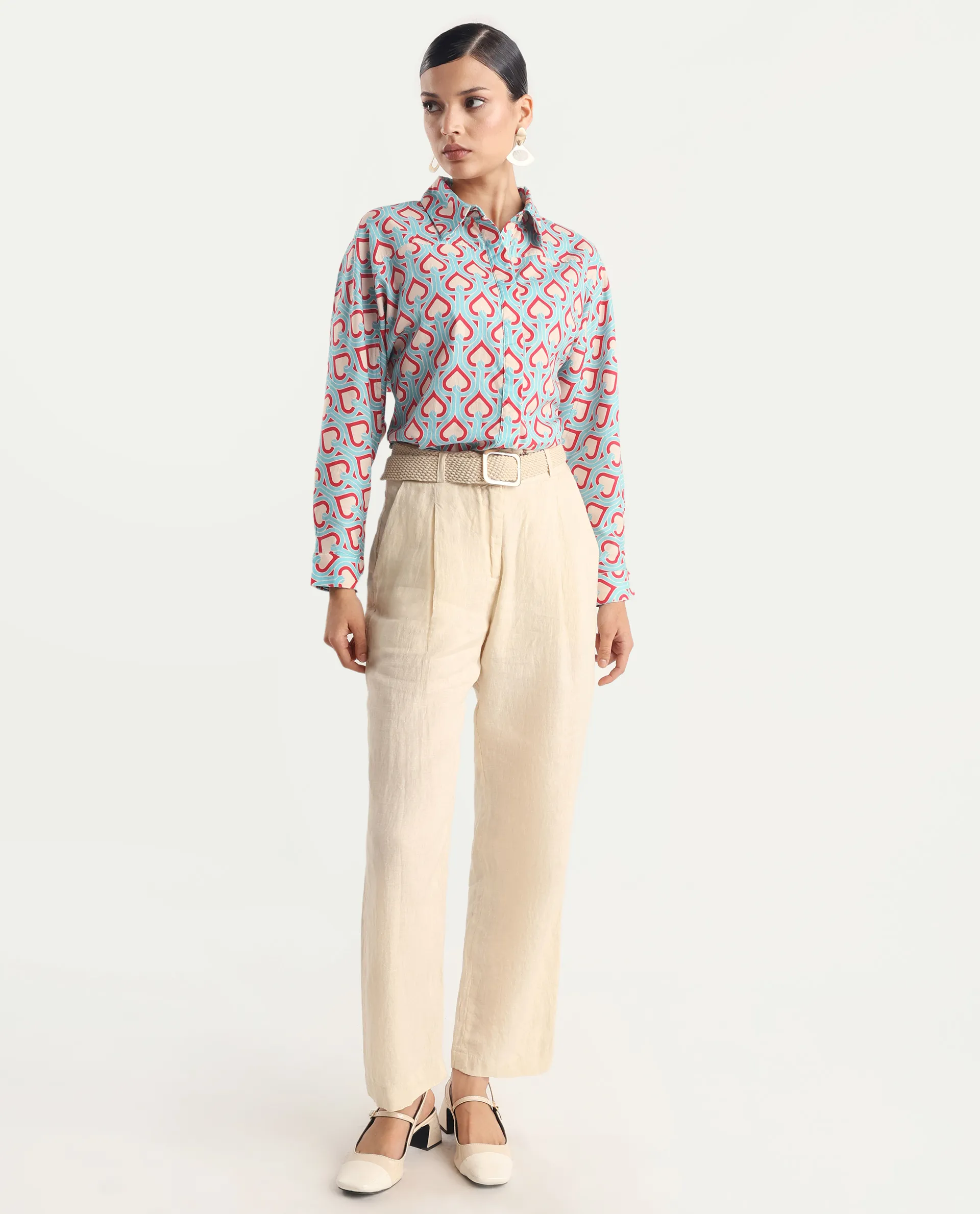 Rareism Women's Repece Multi Cotton Blend Drop Collar Geometric Print Boxy Fit Top - Image 2