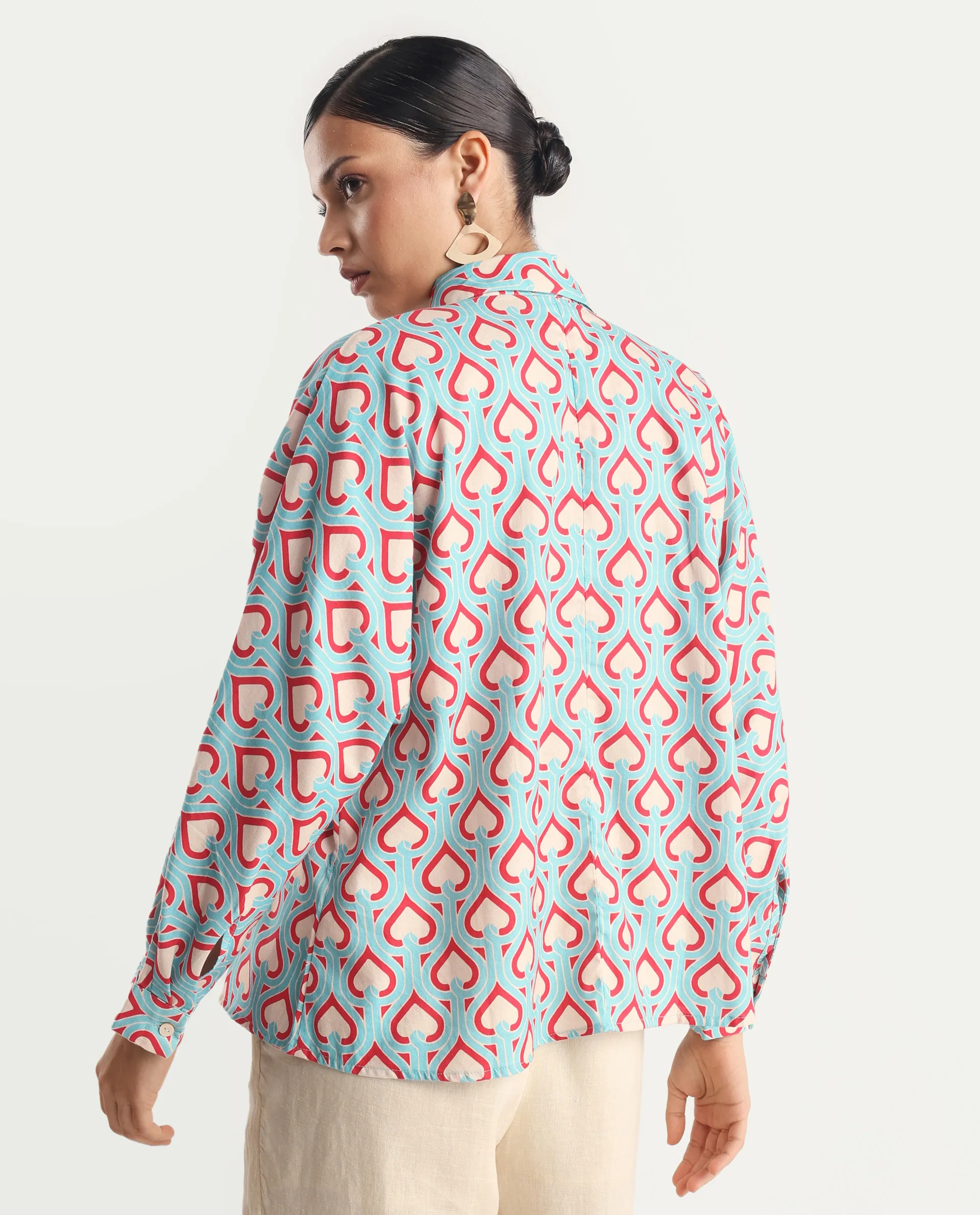 Rareism Women's Repece Multi Cotton Blend Drop Collar Geometric Print Boxy Fit Top - Image 7
