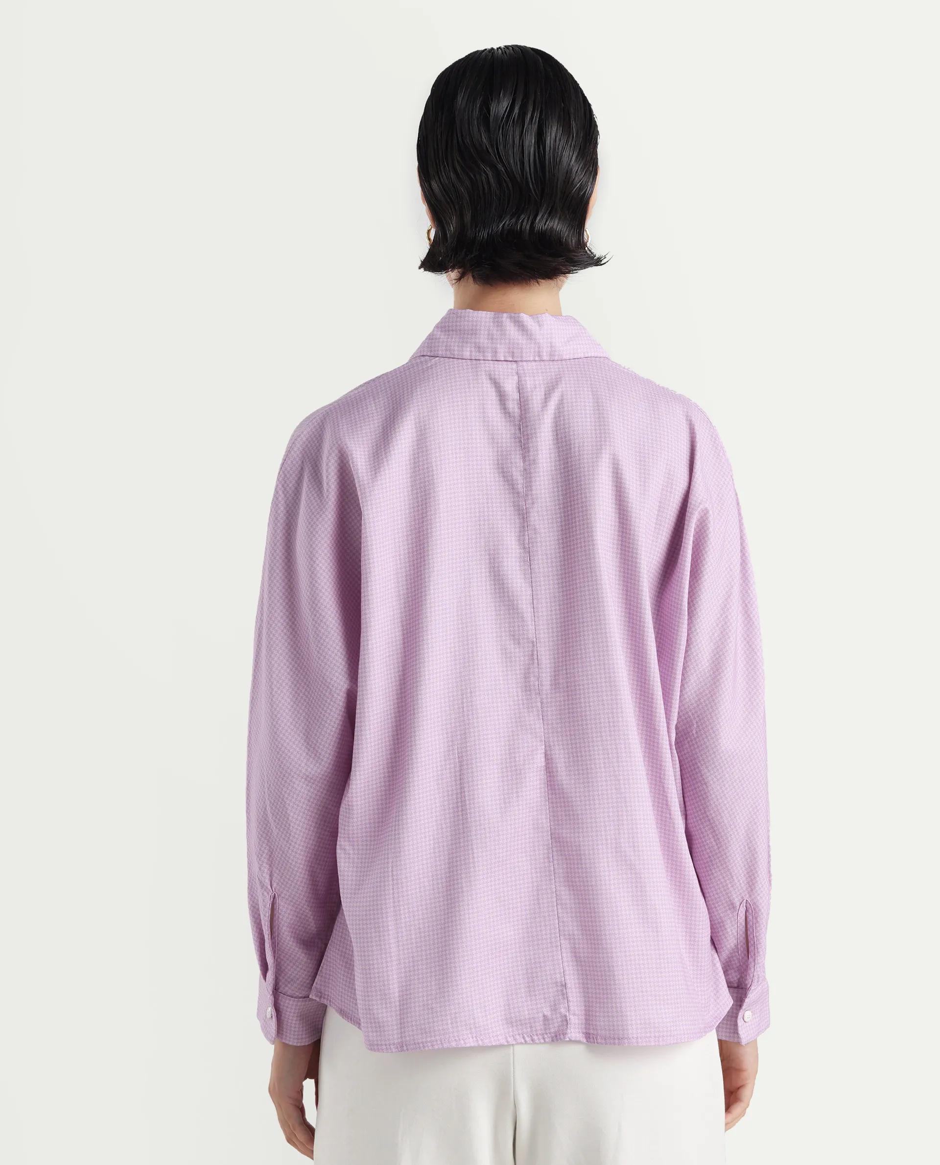 Rareism Women's Repen Light Purple Cotton Blend Drop Collar Geometric Print Boxy Fit Shirt - Image 7