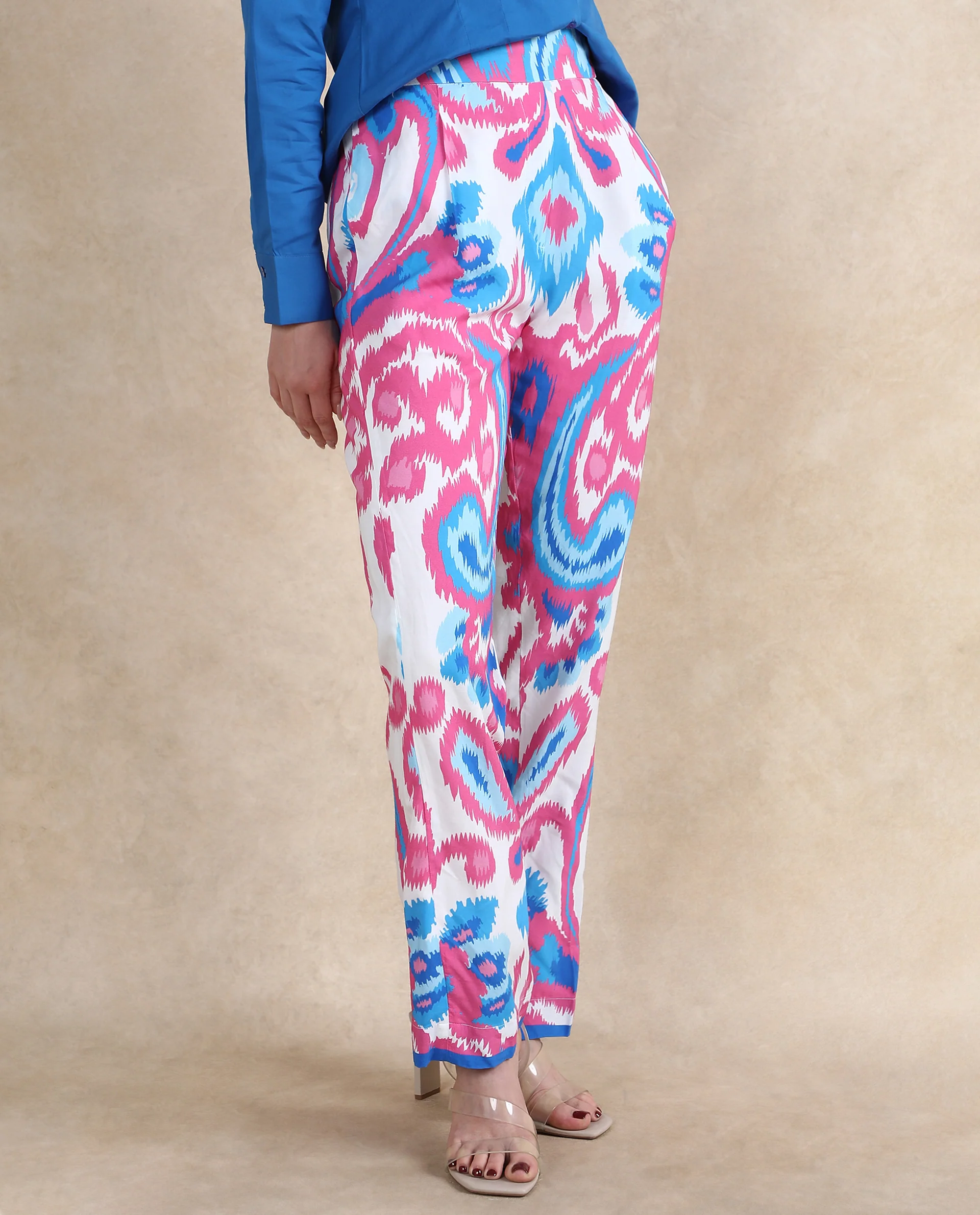 Rareism Women's Repio-B Pastel Multi Viscose Abstract Print Ankle Length Straight Fit Trouser - Image 4