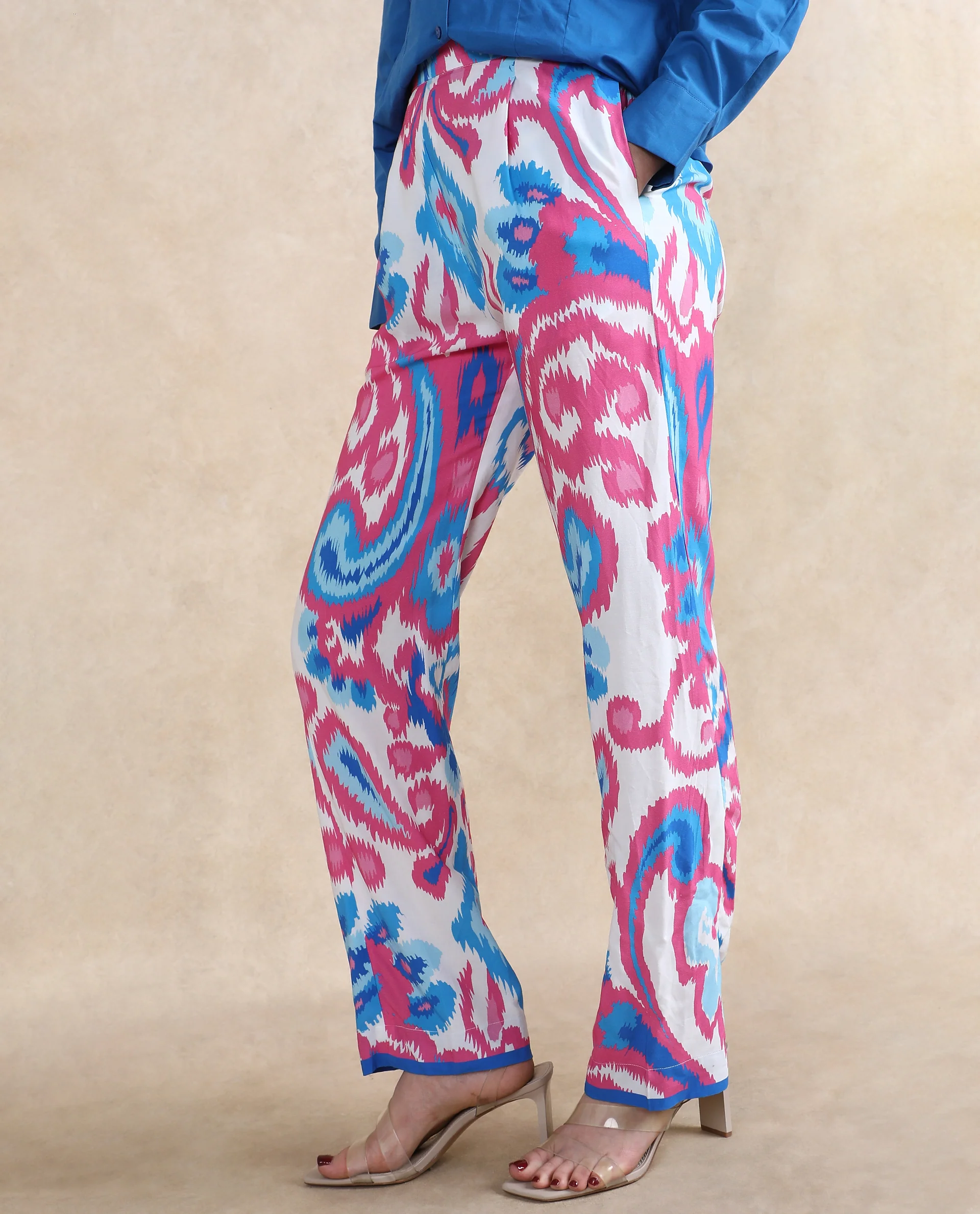 Rareism Women's Repio-B Pastel Multi Viscose Abstract Print Ankle Length Straight Fit Trouser - Image 5