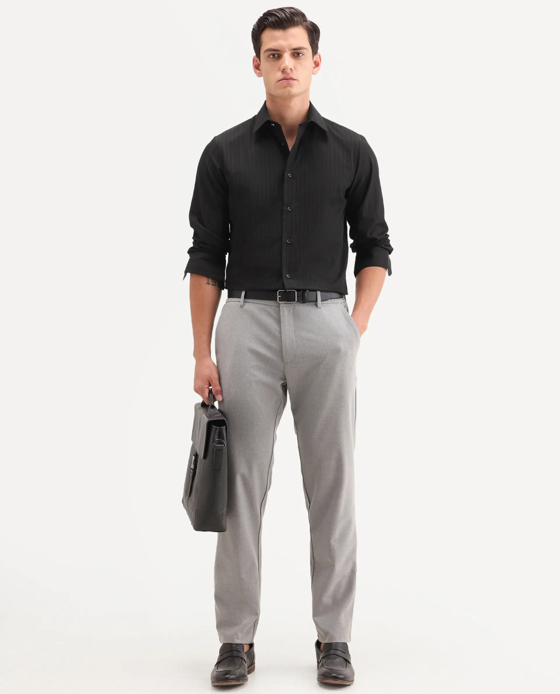 Rare Rabbit Men's Repo-26 Black Cotton Full Sleeve Spread Collar Regular Fit Striped Shirt - Image 2