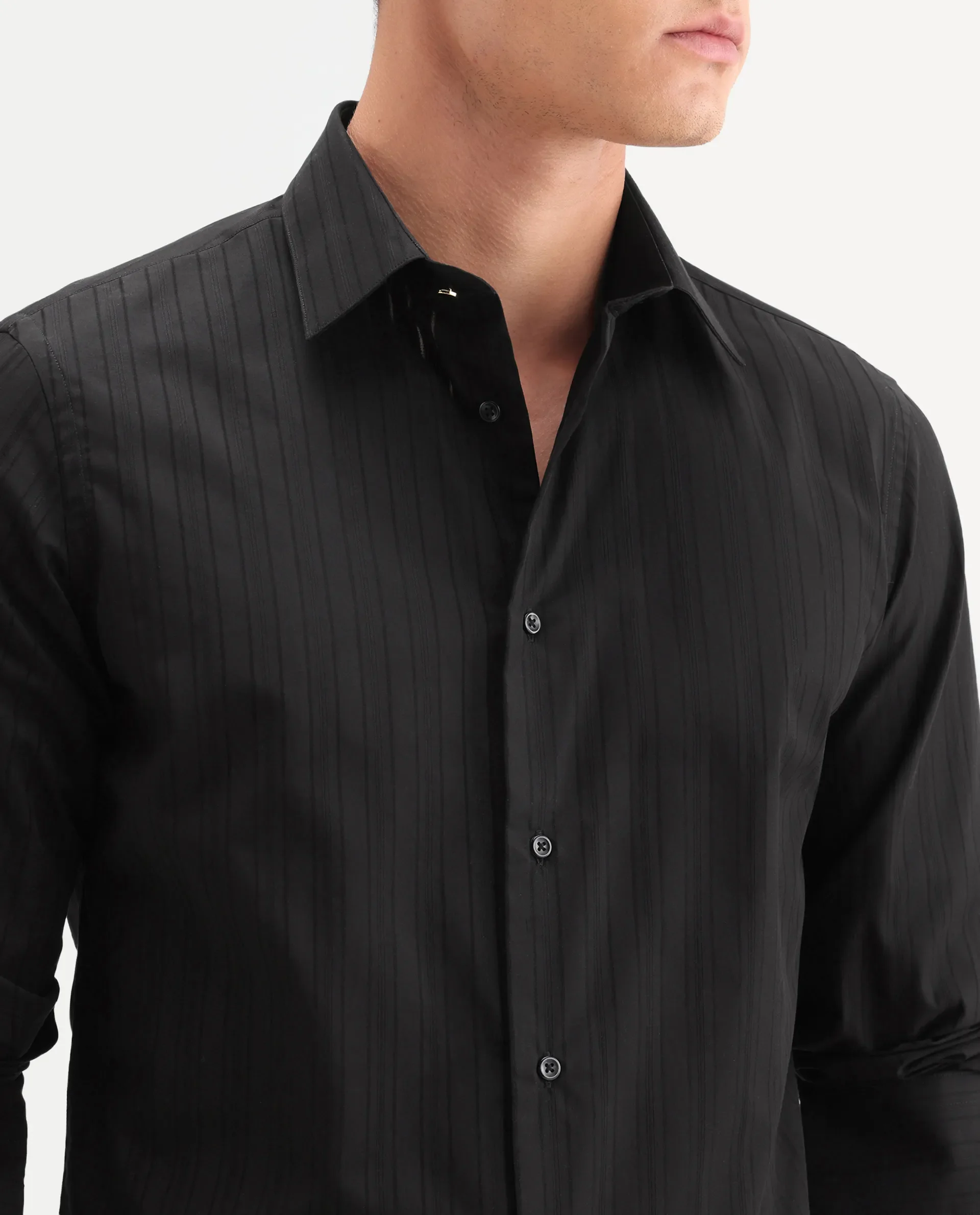 Rare Rabbit Men's Repo-26 Black Cotton Full Sleeve Spread Collar Regular Fit Striped Shirt - Image 3