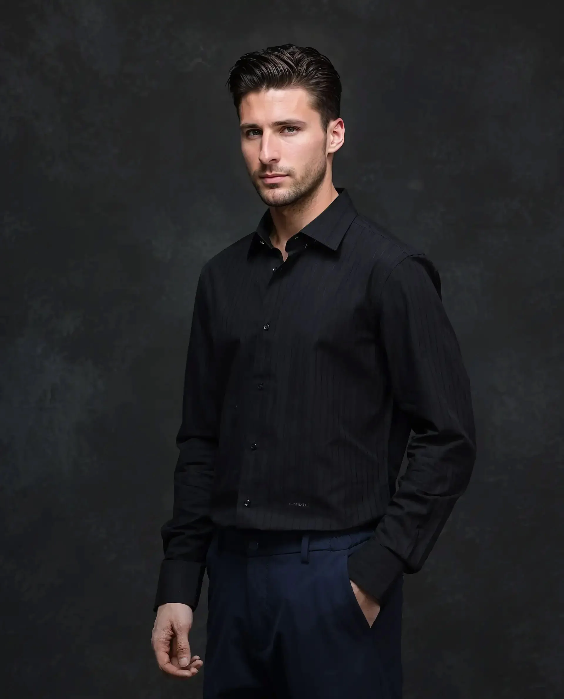 Rare Rabbit Men's Repo Black Cotton Striped Print Regular Fit Full Sleeve Collared Shirt - Image 6