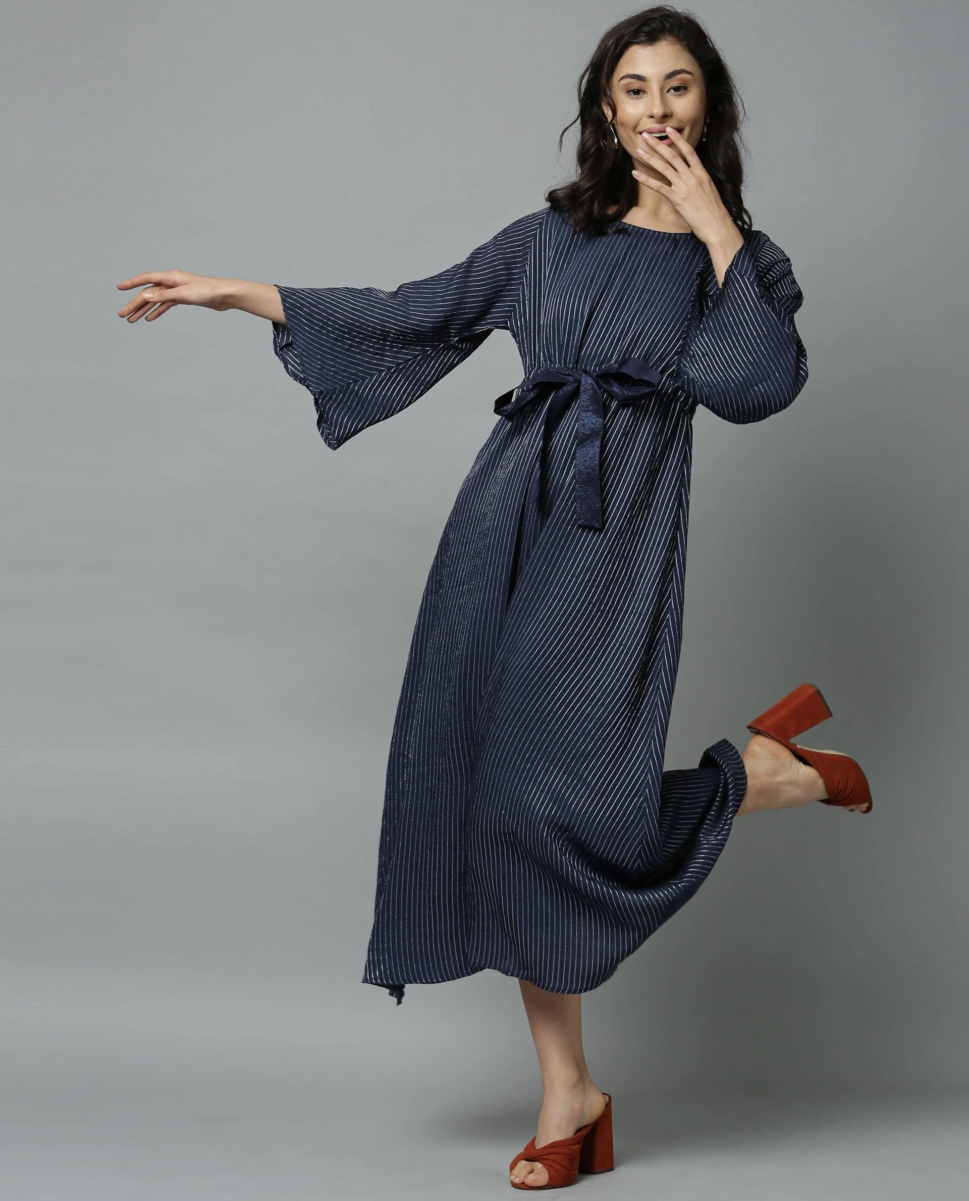 Rareism Women Repose Navy Dress Full Sleeves