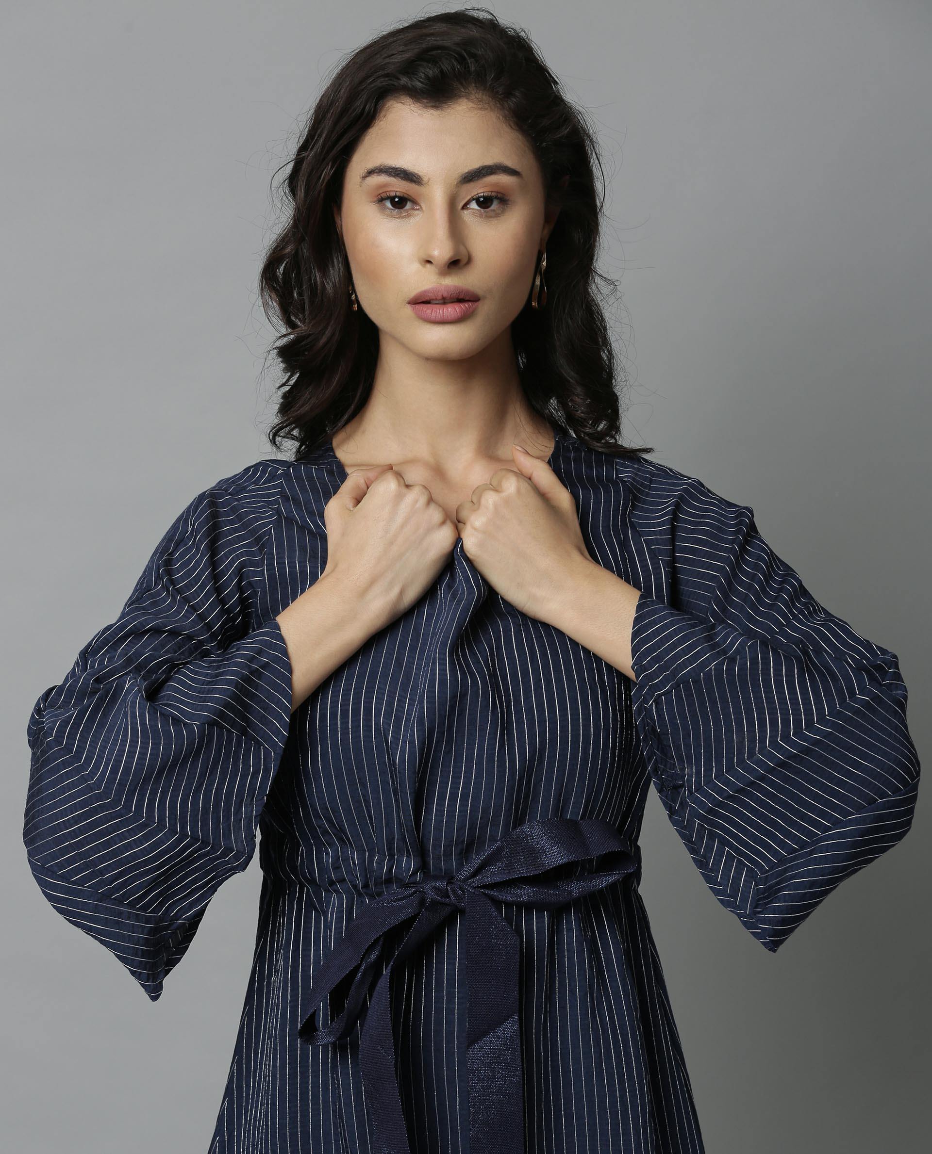 Rareism Women Repose Navy Dress Full Sleeves - Image 2