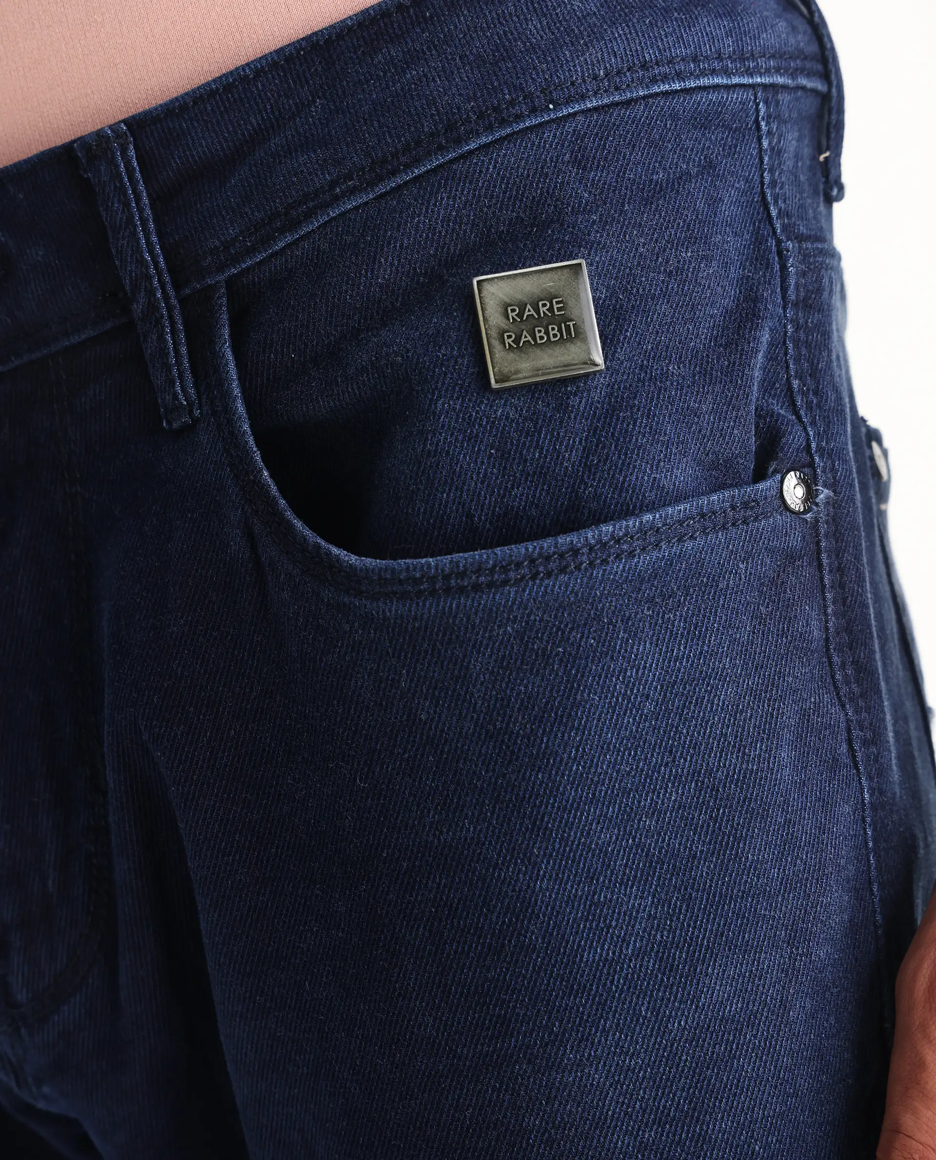 Rare Rabbit Men's Repp Blue Cotton Plain Hawk Slim Fit Jeans - Image 4