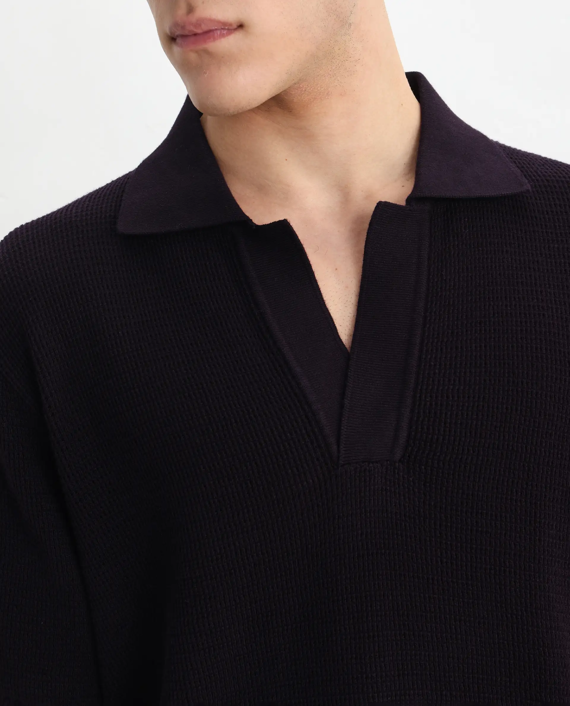 Rare Rabbit Men's Rera Dark Purple Cotton Blend Textured Oversized Fit Half Sleeve Polo - Image 3
